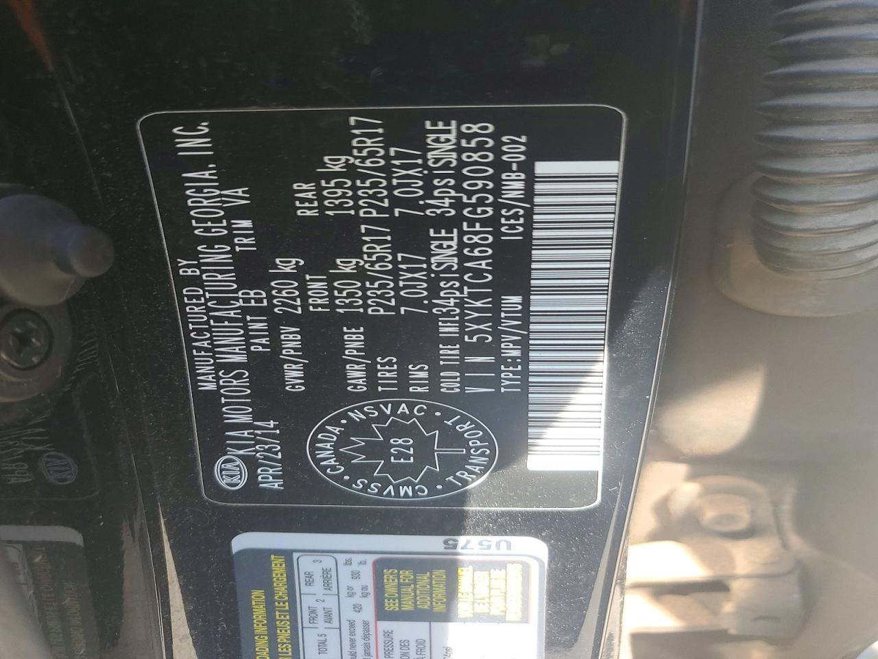 2015 Kia Sorento Lx Black vin: 5XYKTCA68FG590858