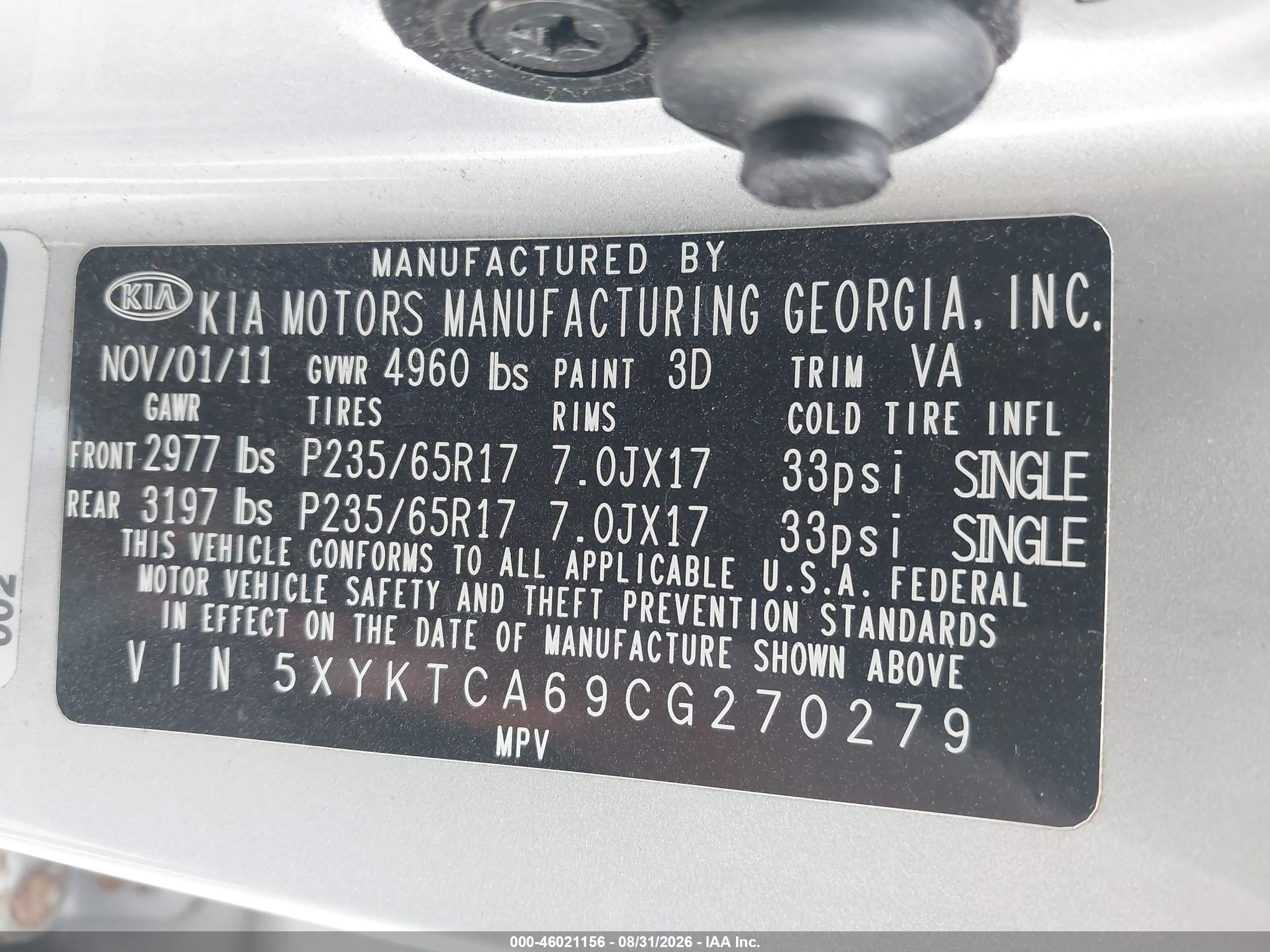 2012 Kia Sorento Lx Silver vin: 5XYKTCA69CG270279