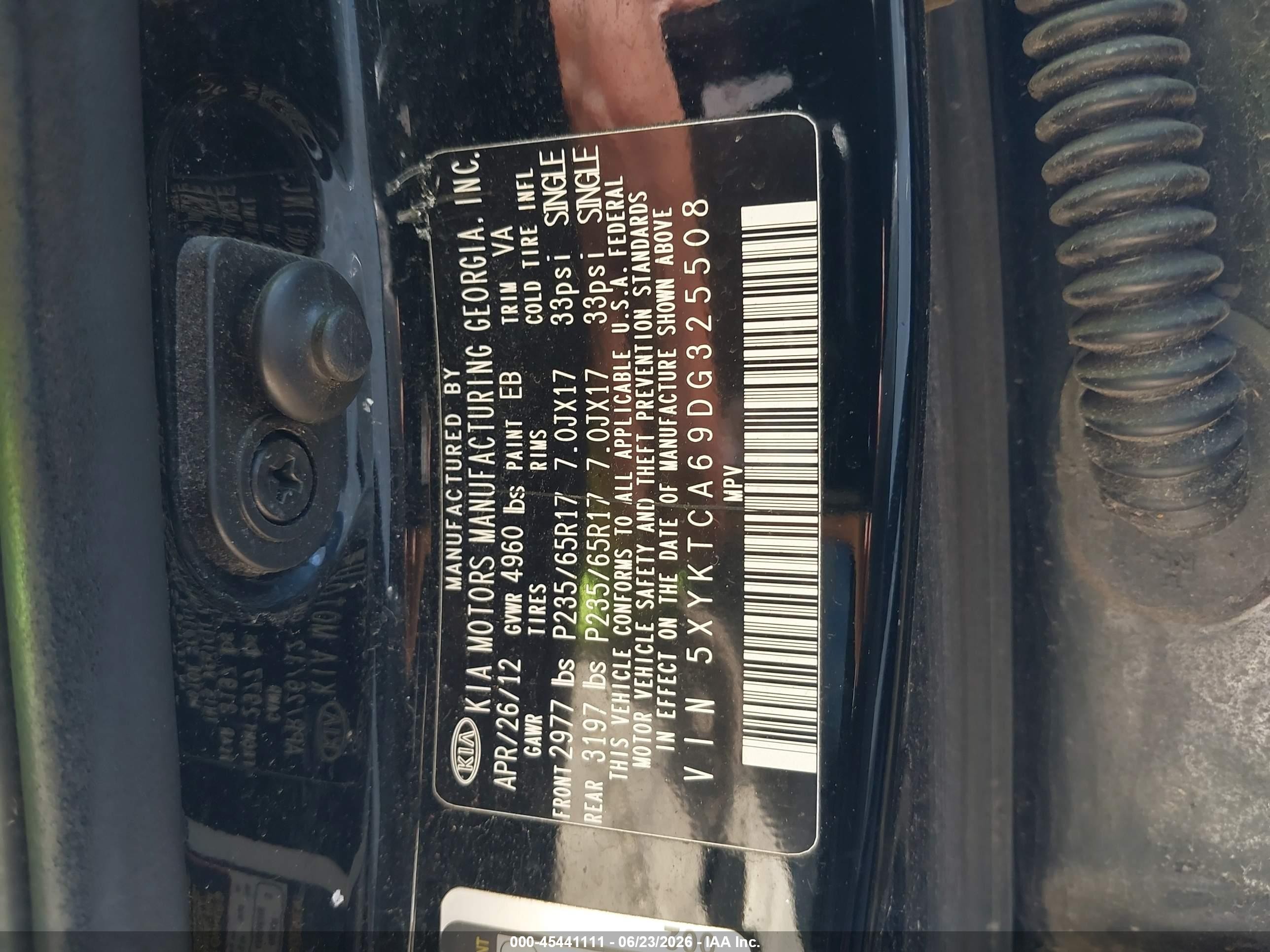 2013 Kia Sorento Lx Black vin: 5XYKTCA69DG325508