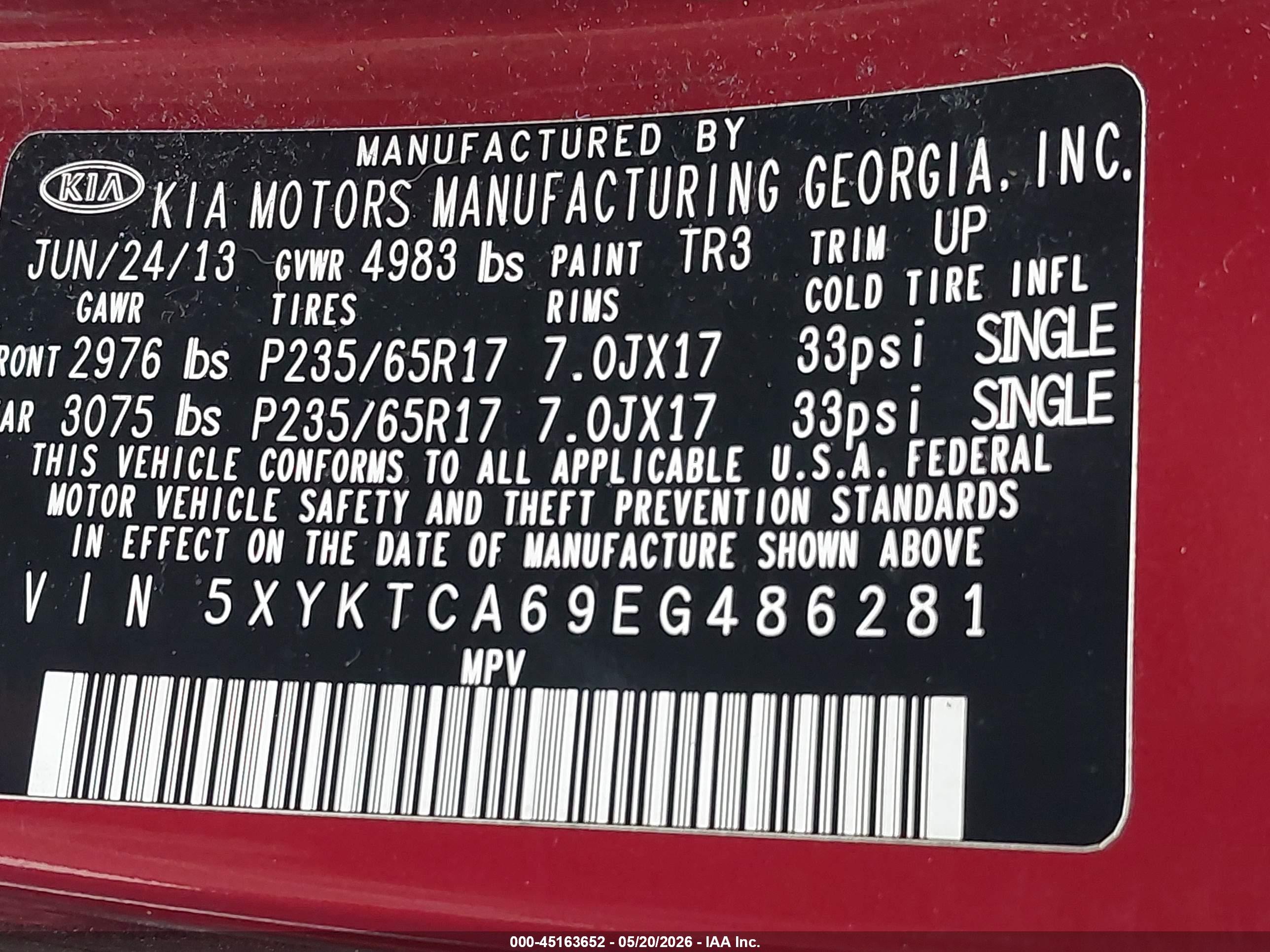 2014 Kia Sorento Lx Red vin: 5XYKTCA69EG486281