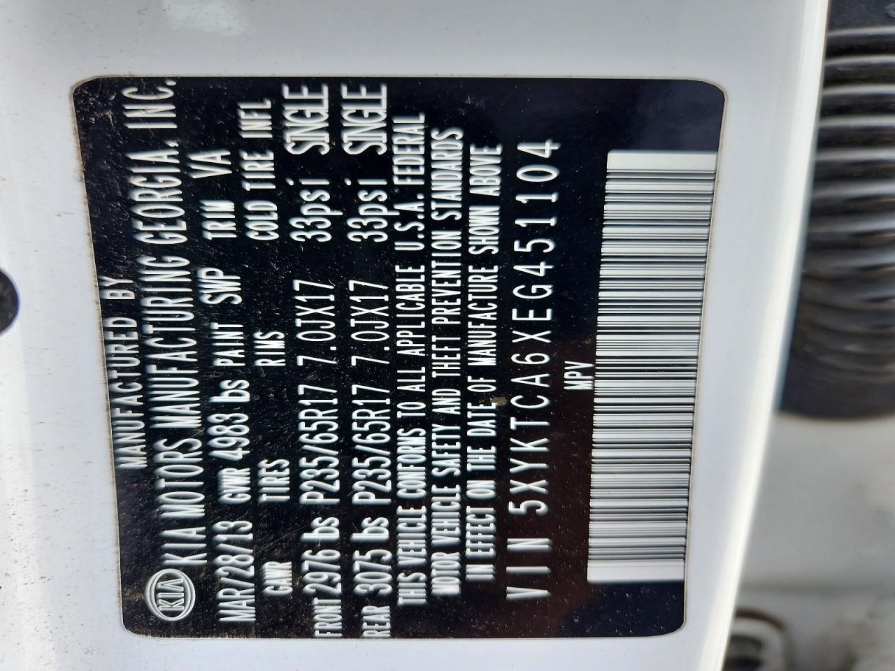2014 Kia Sorento Lx White vin: 5XYKTCA6XEG451104