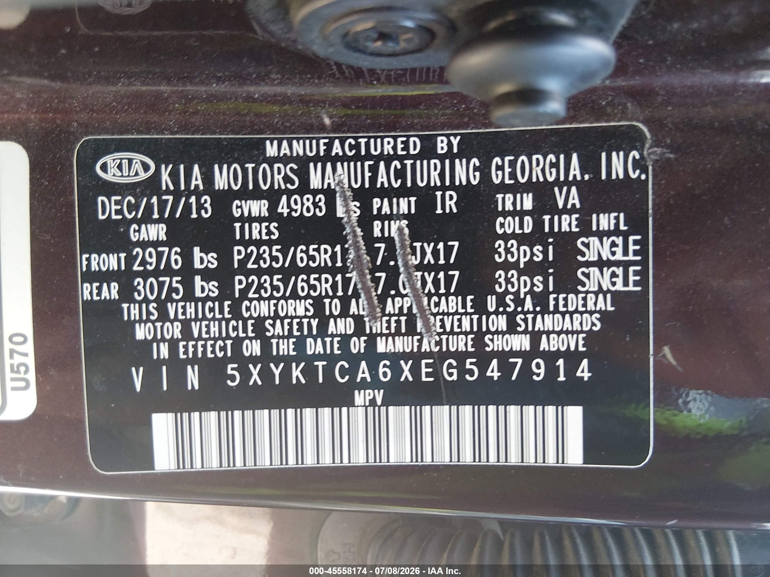2014 Kia Sorento Lx Burgundy vin: 5XYKTCA6XEG547914