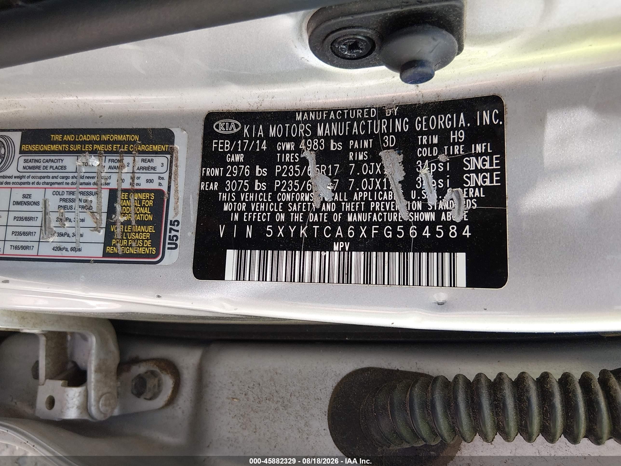 2015 Kia Sorento Lx Silver vin: 5XYKTCA6XFG564584