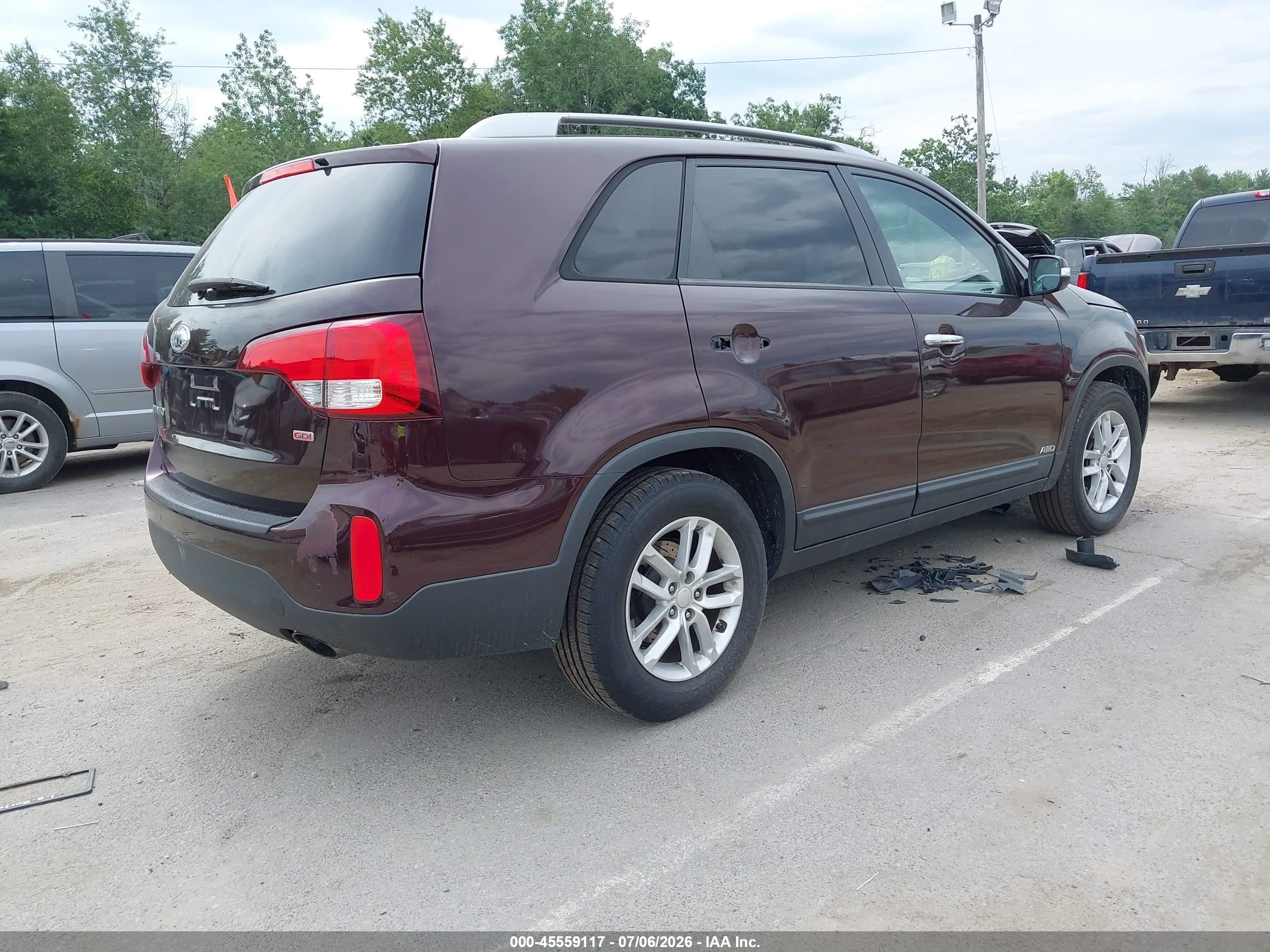 2015 Kia Sorento Lx Maroon vin: 5XYKTCA6XFG604629