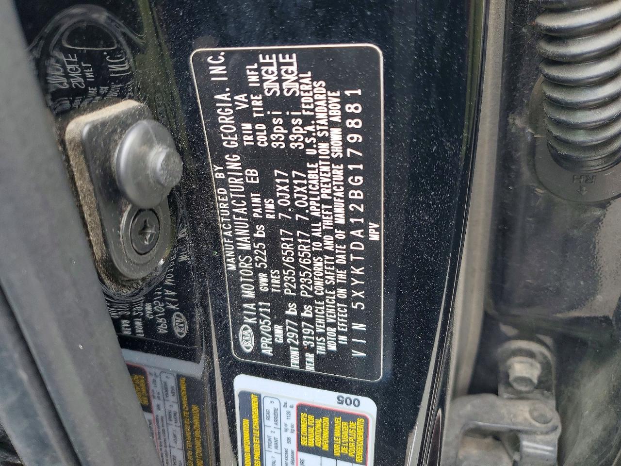 2011 Kia Sorento Lx Black vin: 5XYKTDA12BG179881