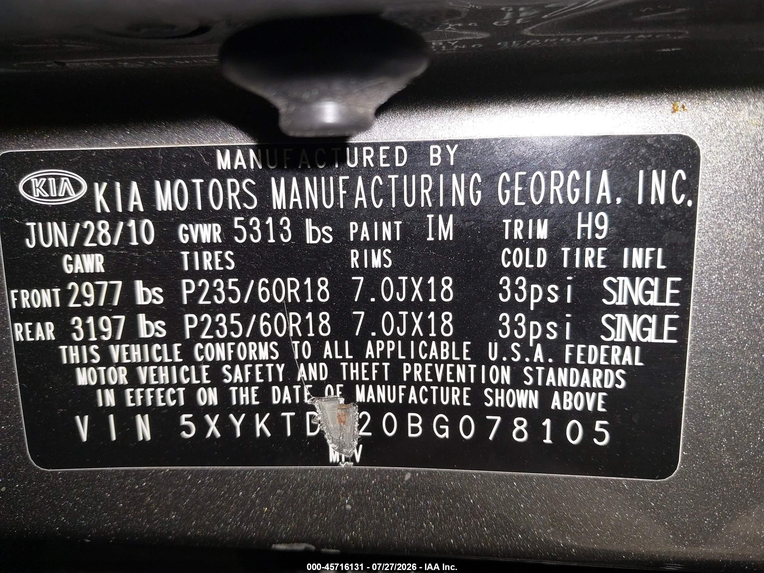 2011 Kia Sorento Lx V6 Gray vin: 5XYKTDA20BG078105