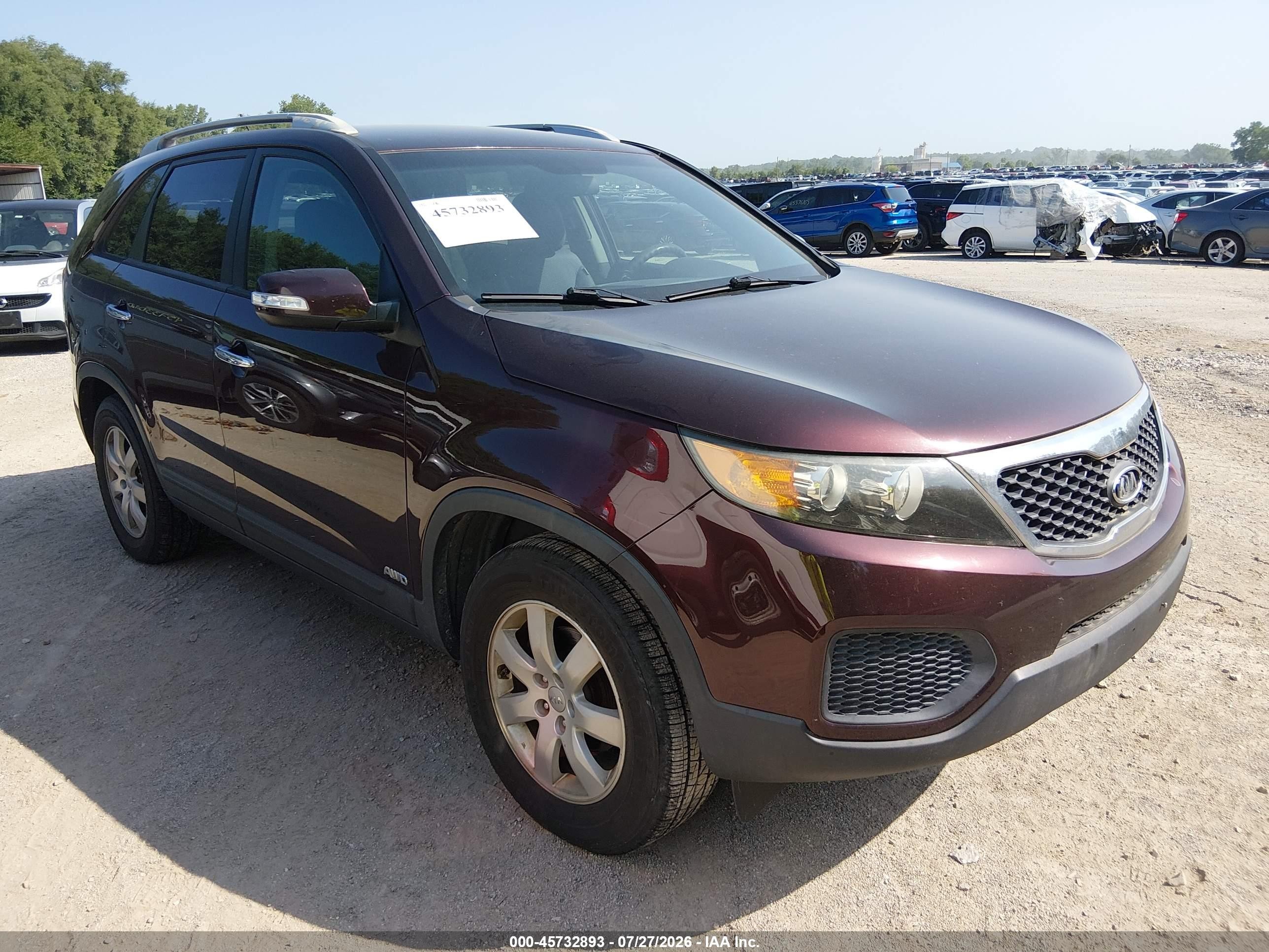 2013 Kia Sorento Lx V6 Maroon vin: 5XYKTDA20DG344581