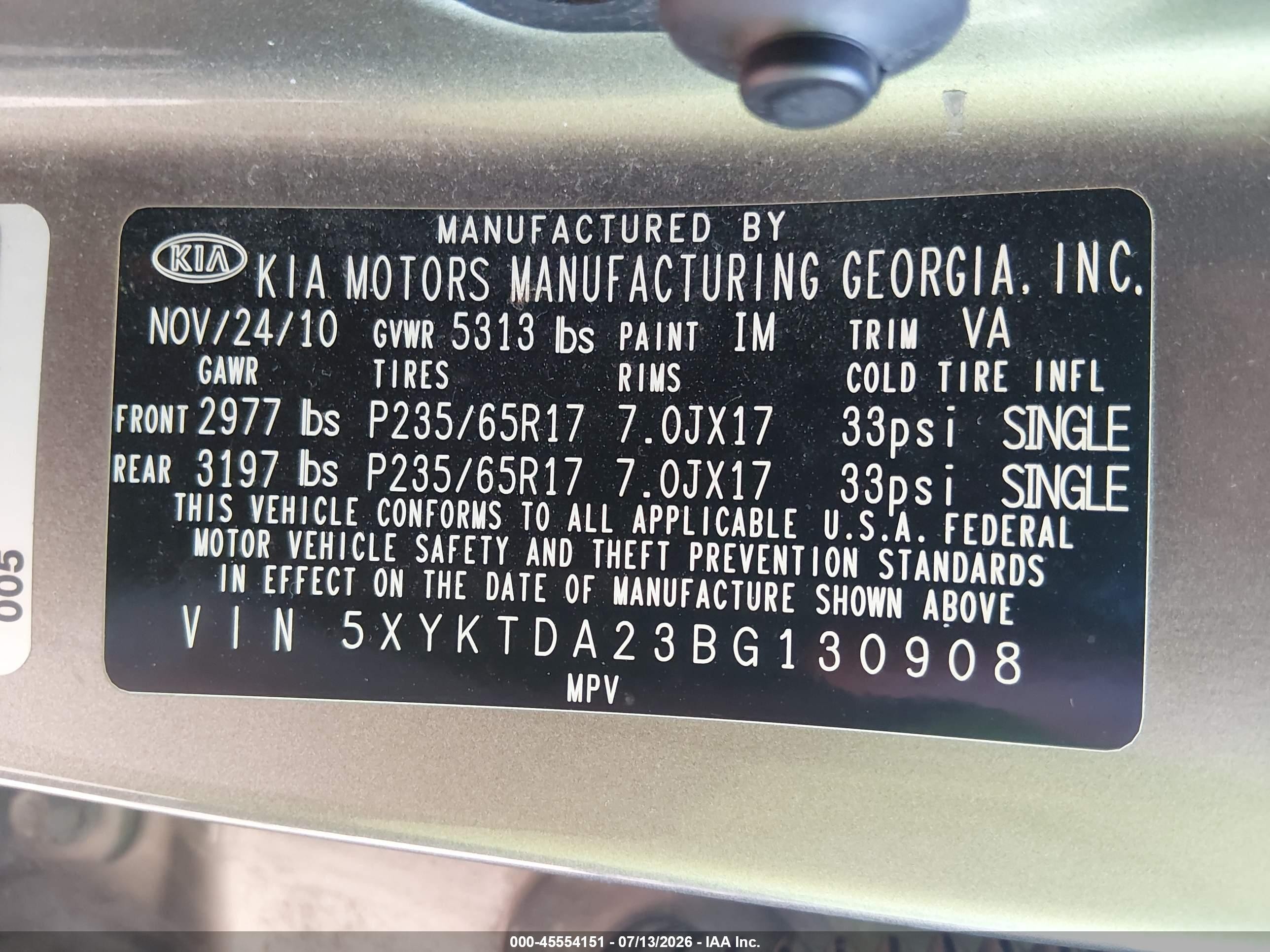 2011 Kia Sorento Lx V6 Gray vin: 5XYKTDA23BG130908