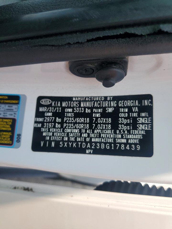2011 Kia Sorento Lx Белый vin: 5XYKTDA23BG178439