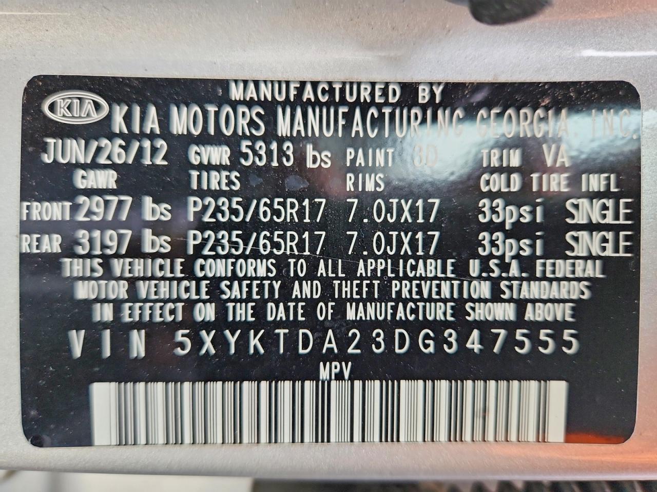 2013 Kia Sorento Lx Silver vin: 5XYKTDA23DG347555