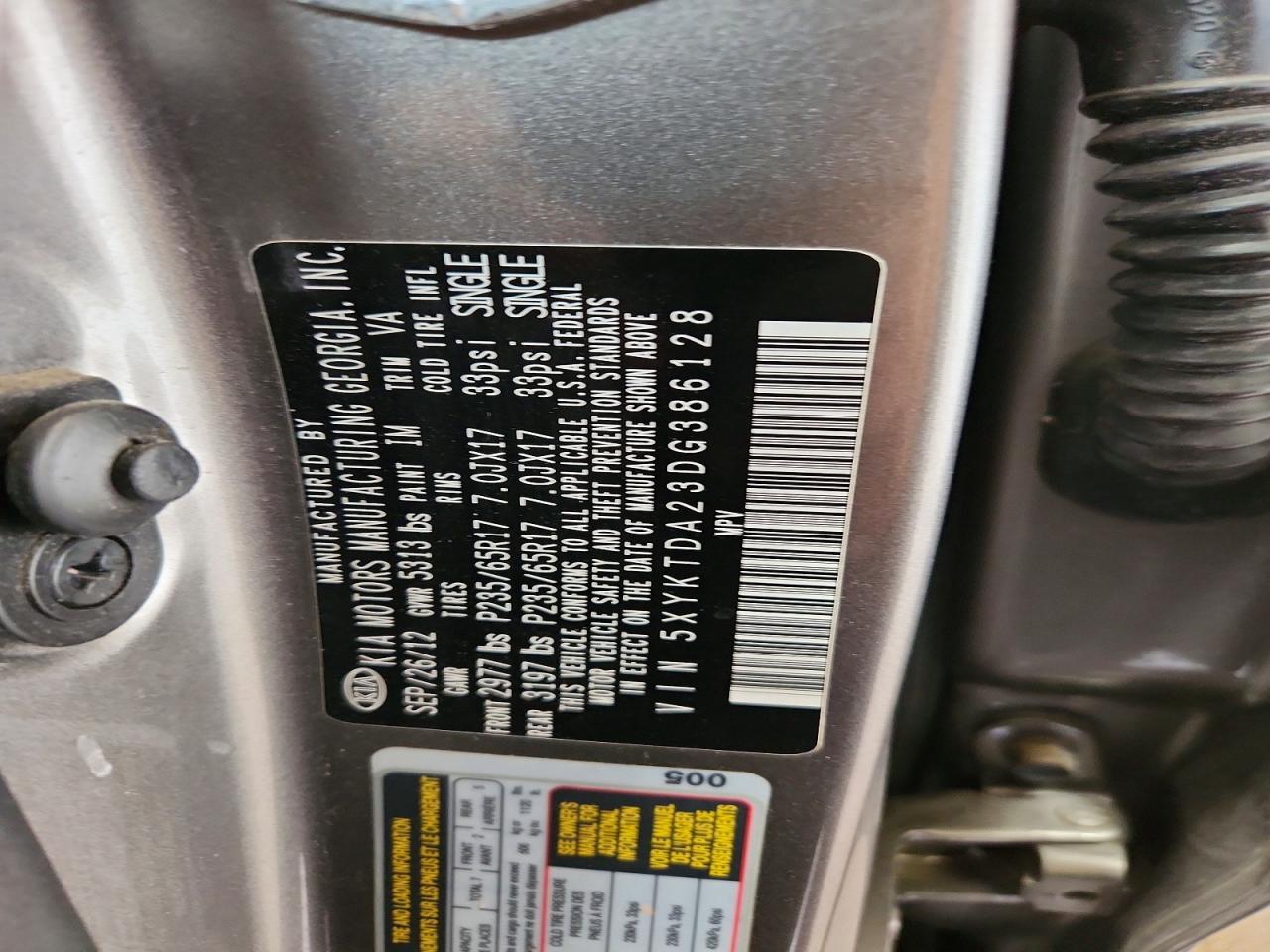 2013 Kia Sorento Lx Gray vin: 5XYKTDA23DG386128