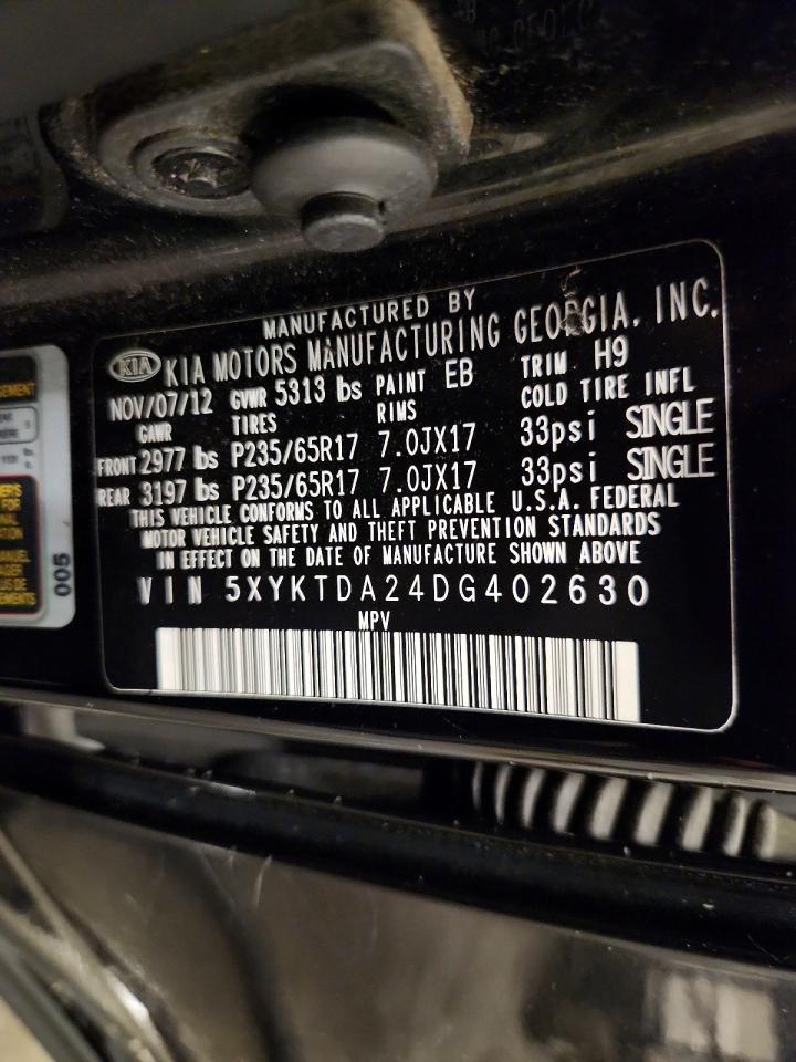 2013 Kia Sorento Lx Black vin: 5XYKTDA24DG402630