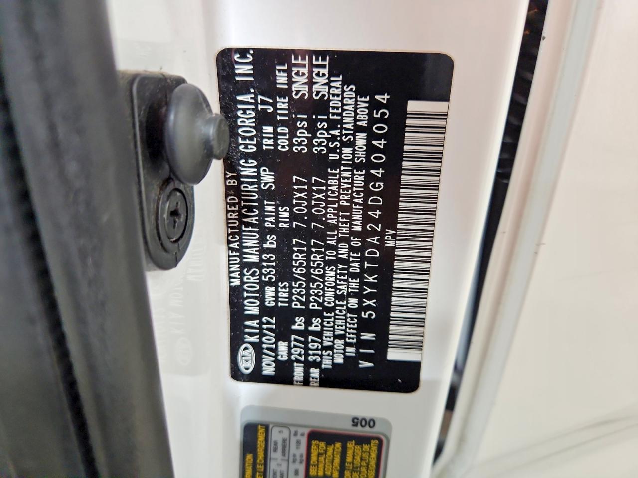 2013 Kia Sorento Lx White vin: 5XYKTDA24DG404054