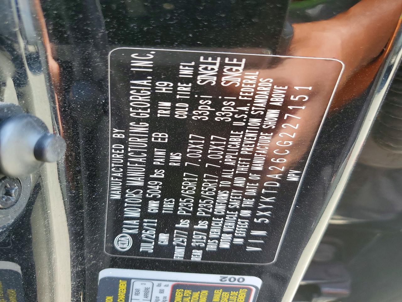2012 Kia Sorento Lx Black vin: 5XYKTDA26CG227151