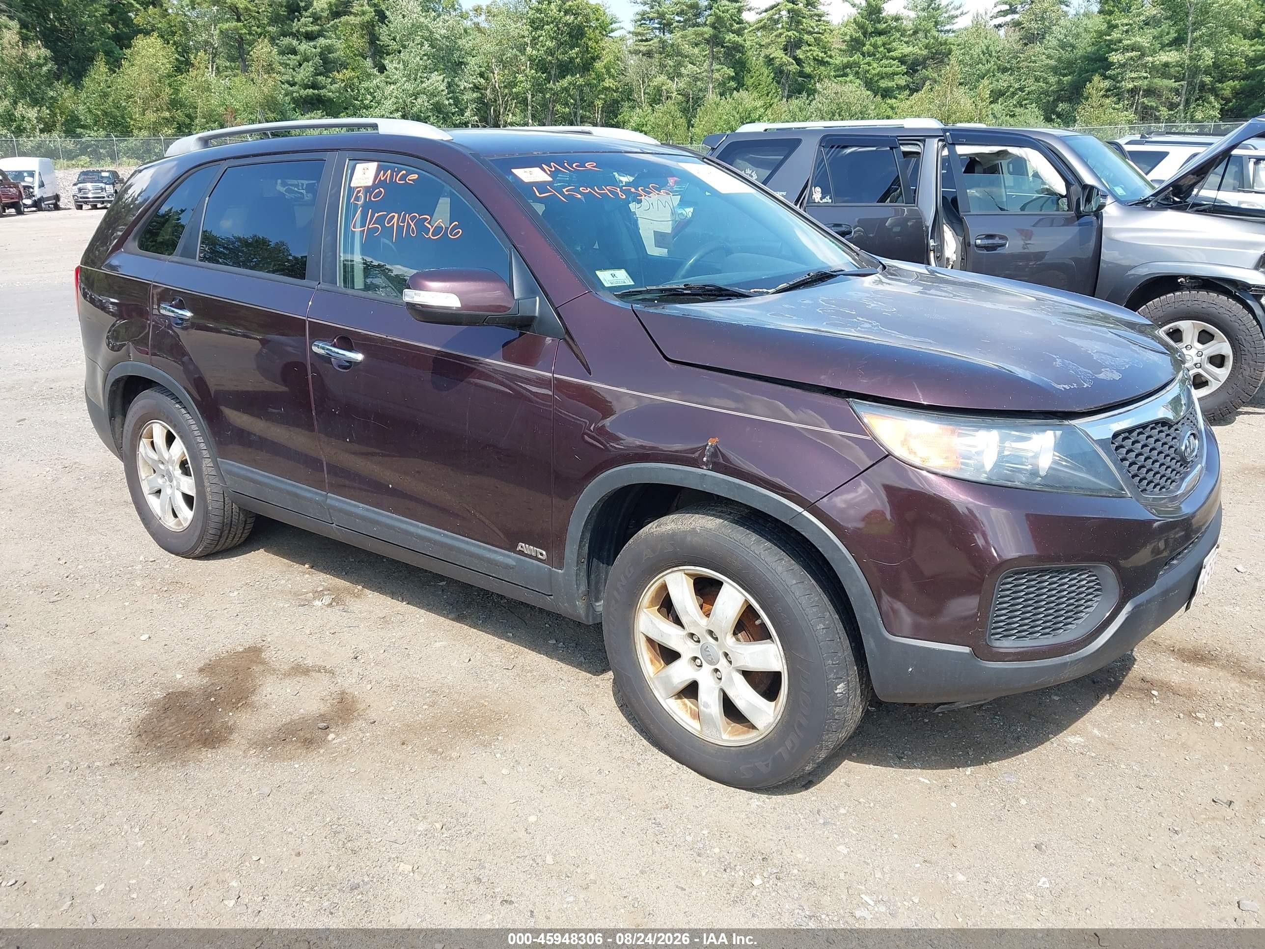 2012 Kia Sorento Lx V6 Burgundy vin: 5XYKTDA26CG270288