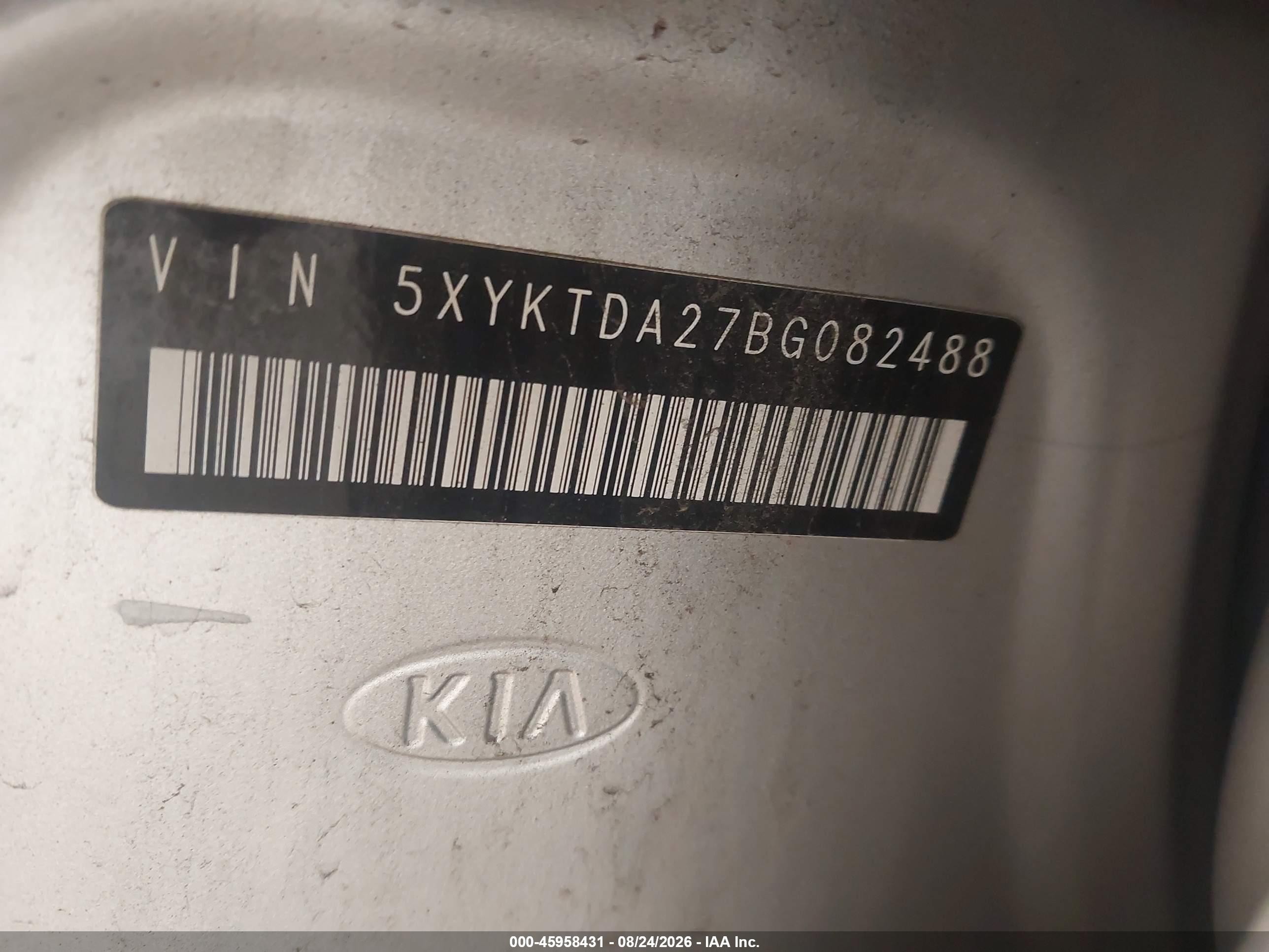 2011 Kia Sorento Lx V6 Серебряный vin: 5XYKTDA27BG082488
