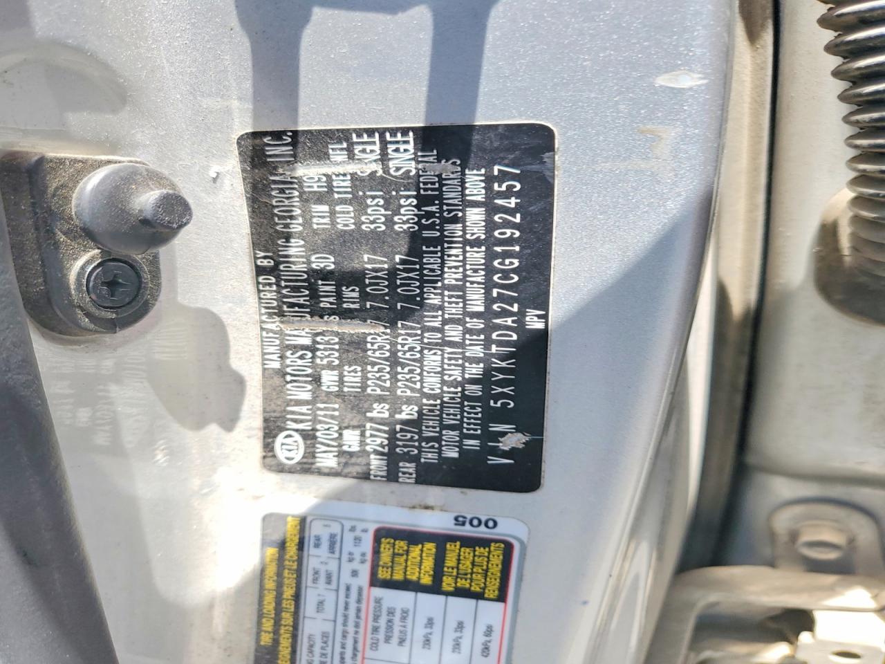 2012 Kia Sorento Lx Silver vin: 5XYKTDA27CG192457