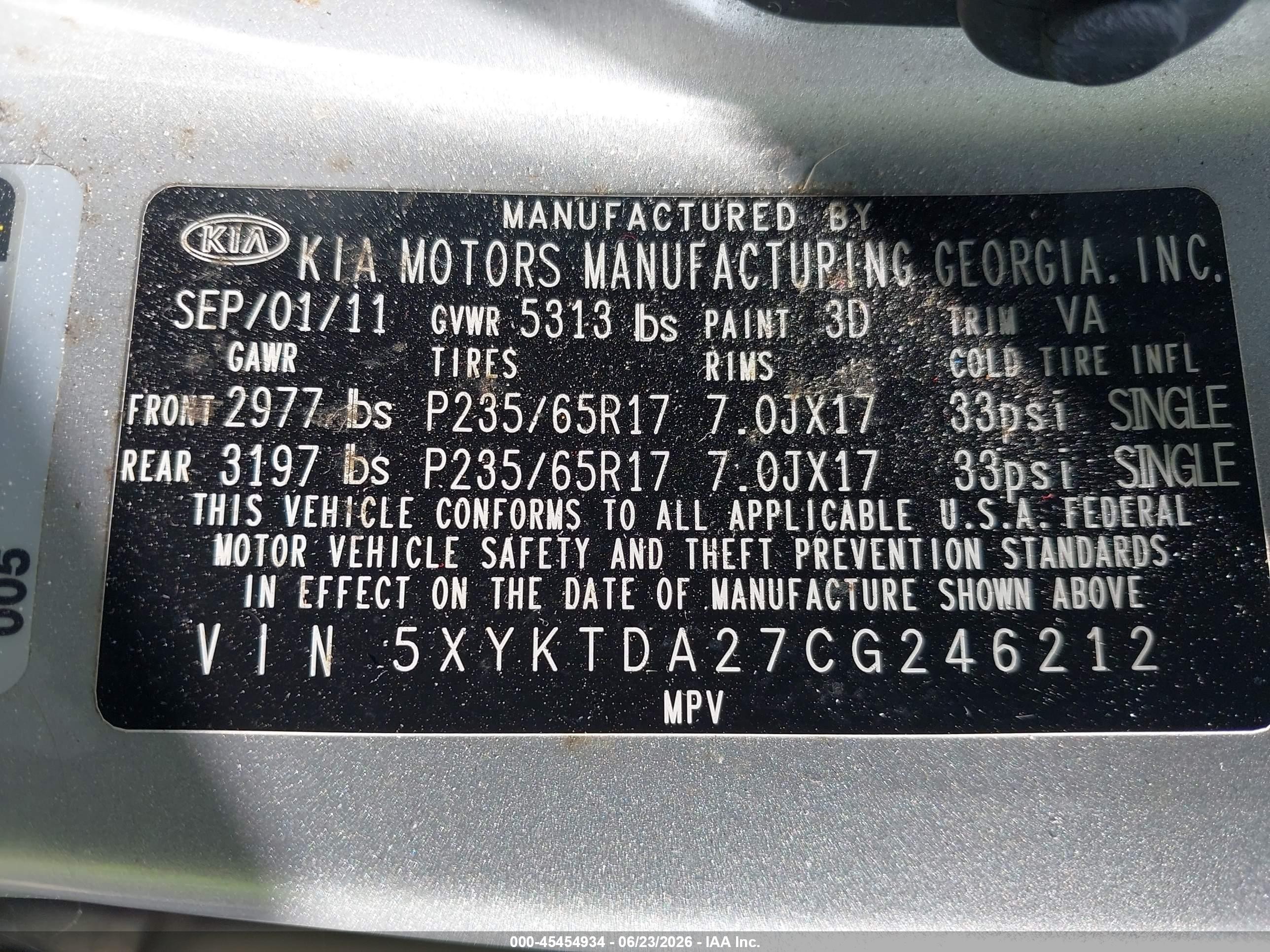 2012 Kia Sorento Lx V6 Silver vin: 5XYKTDA27CG246212