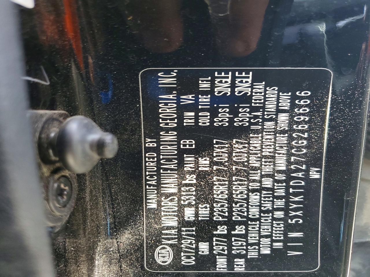 2012 Kia Sorento Lx Black vin: 5XYKTDA27CG269666