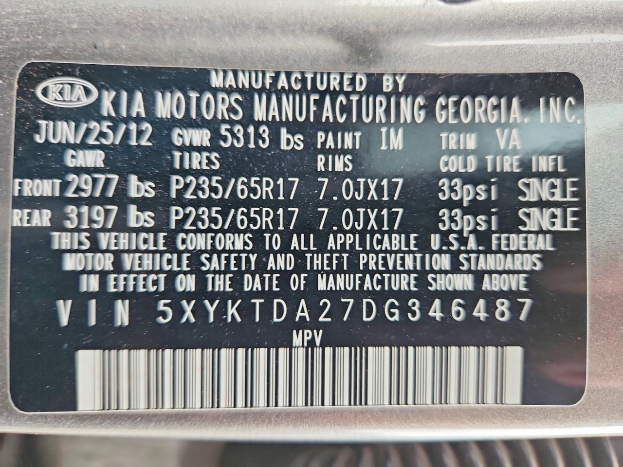2013 Kia Sorento Lx Gray vin: 5XYKTDA27DG346487