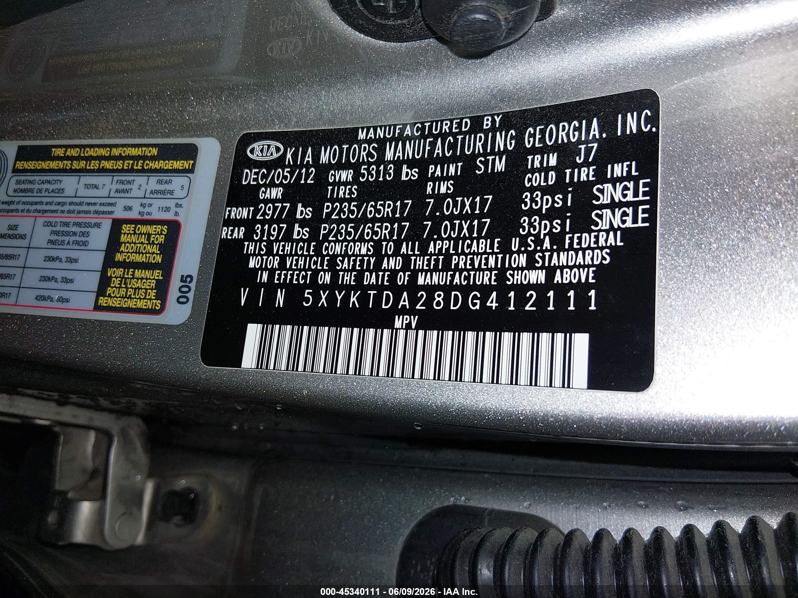 2013 Kia Sorento Lx V6 Gold vin: 5XYKTDA28DG412111