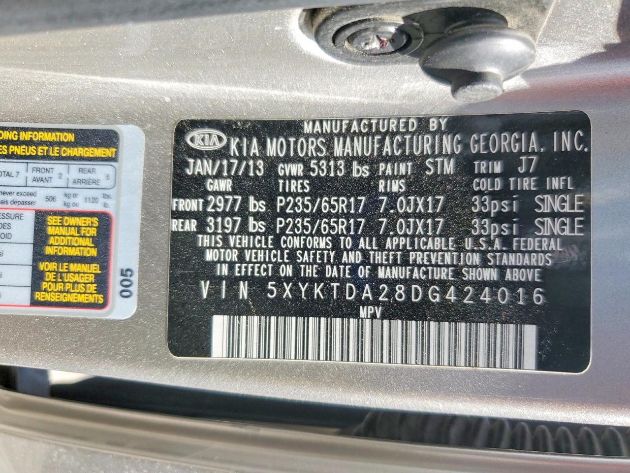 2013 Kia Sorento Lx Gray vin: 5XYKTDA28DG424016