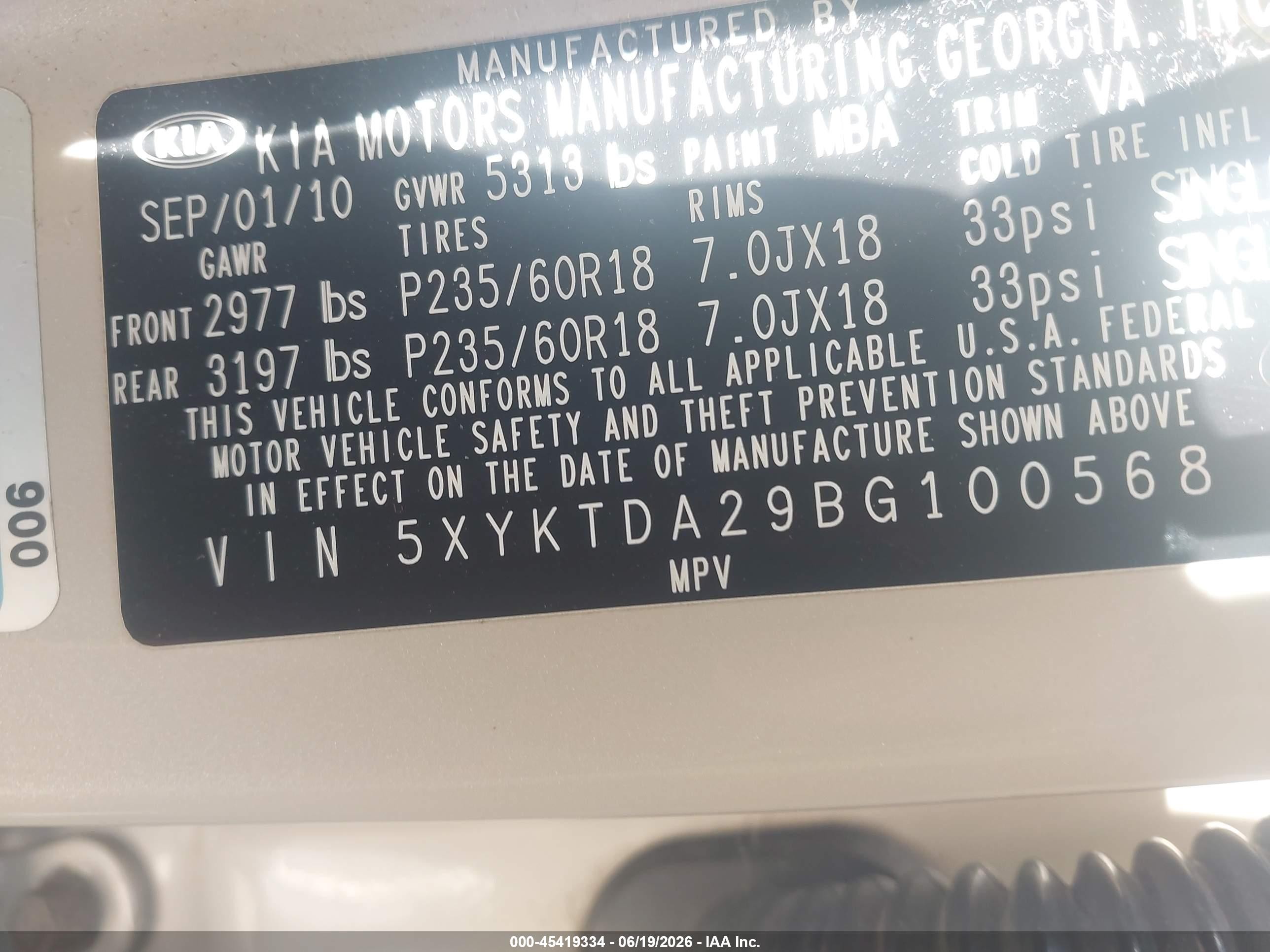 2011 Kia Sorento Lx V6 Cream vin: 5XYKTDA29BG100568
