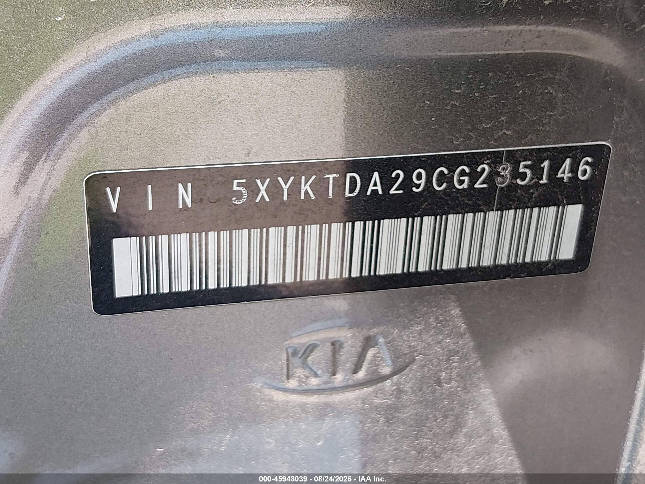 2012 Kia Sorento Lx V6 Gray vin: 5XYKTDA29CG235146