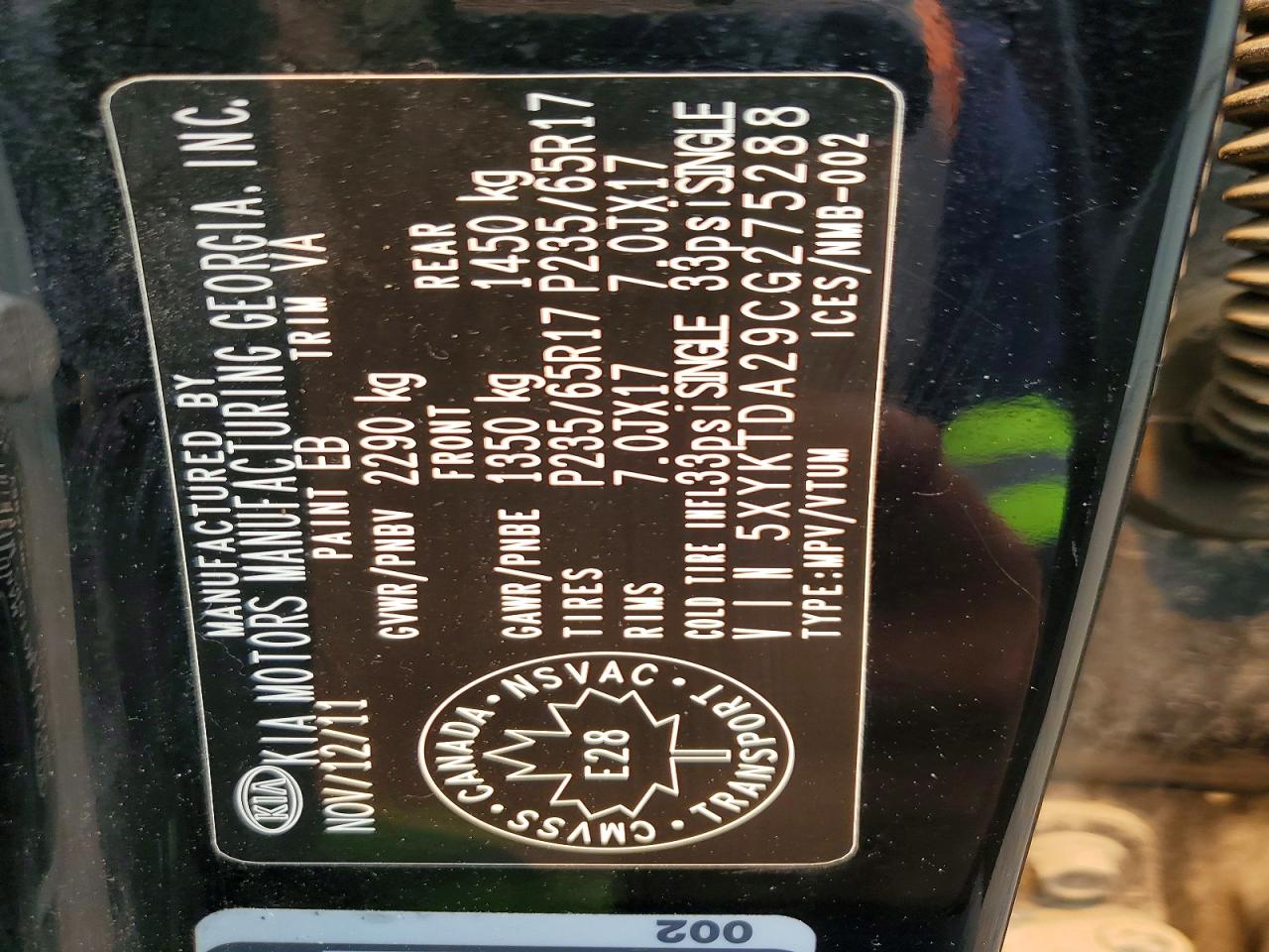 2012 Kia Sorento Lx Black vin: 5XYKTDA29CG275288