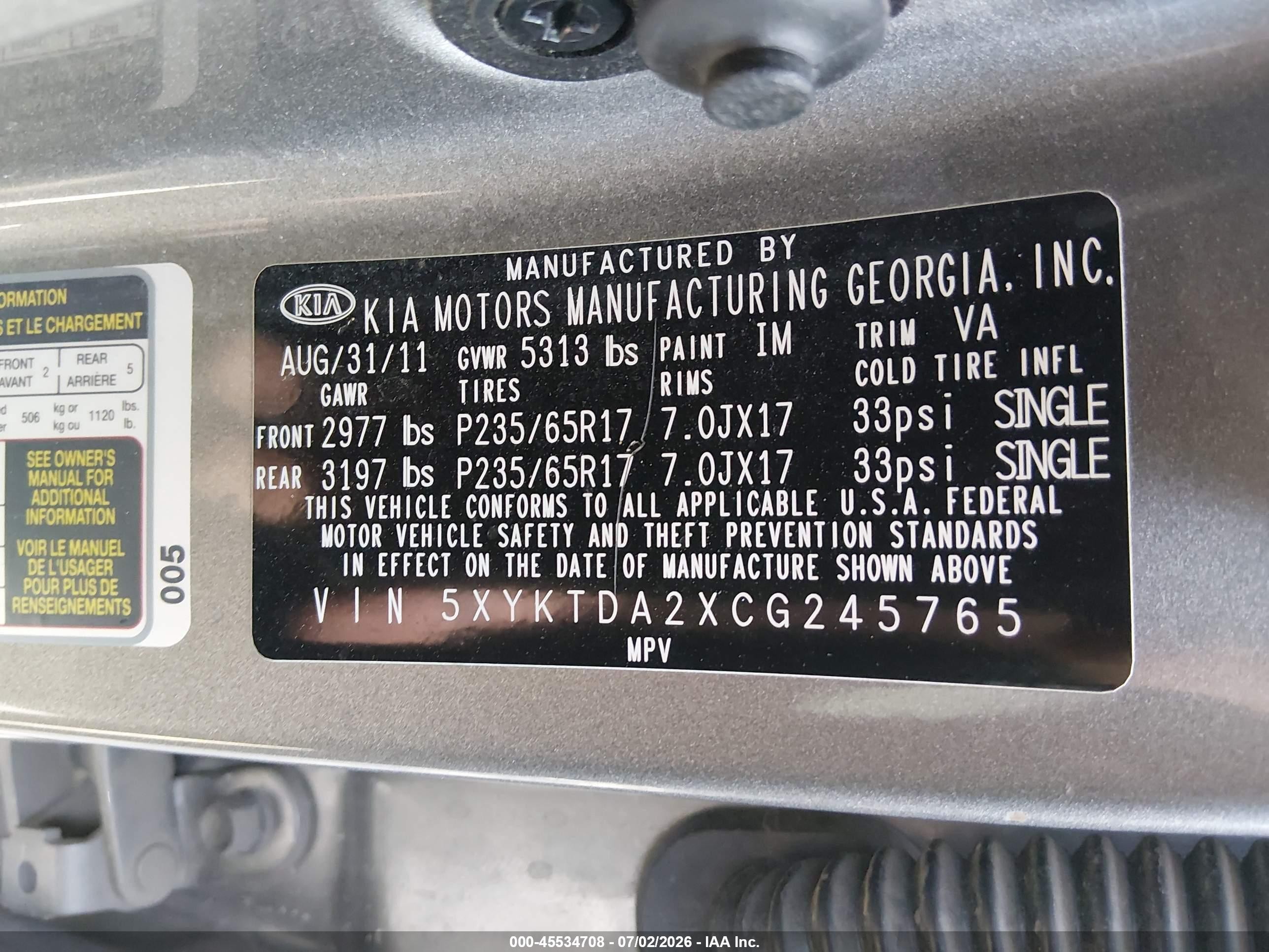 2012 Kia Sorento Lx V6 Beige vin: 5XYKTDA2XCG245765