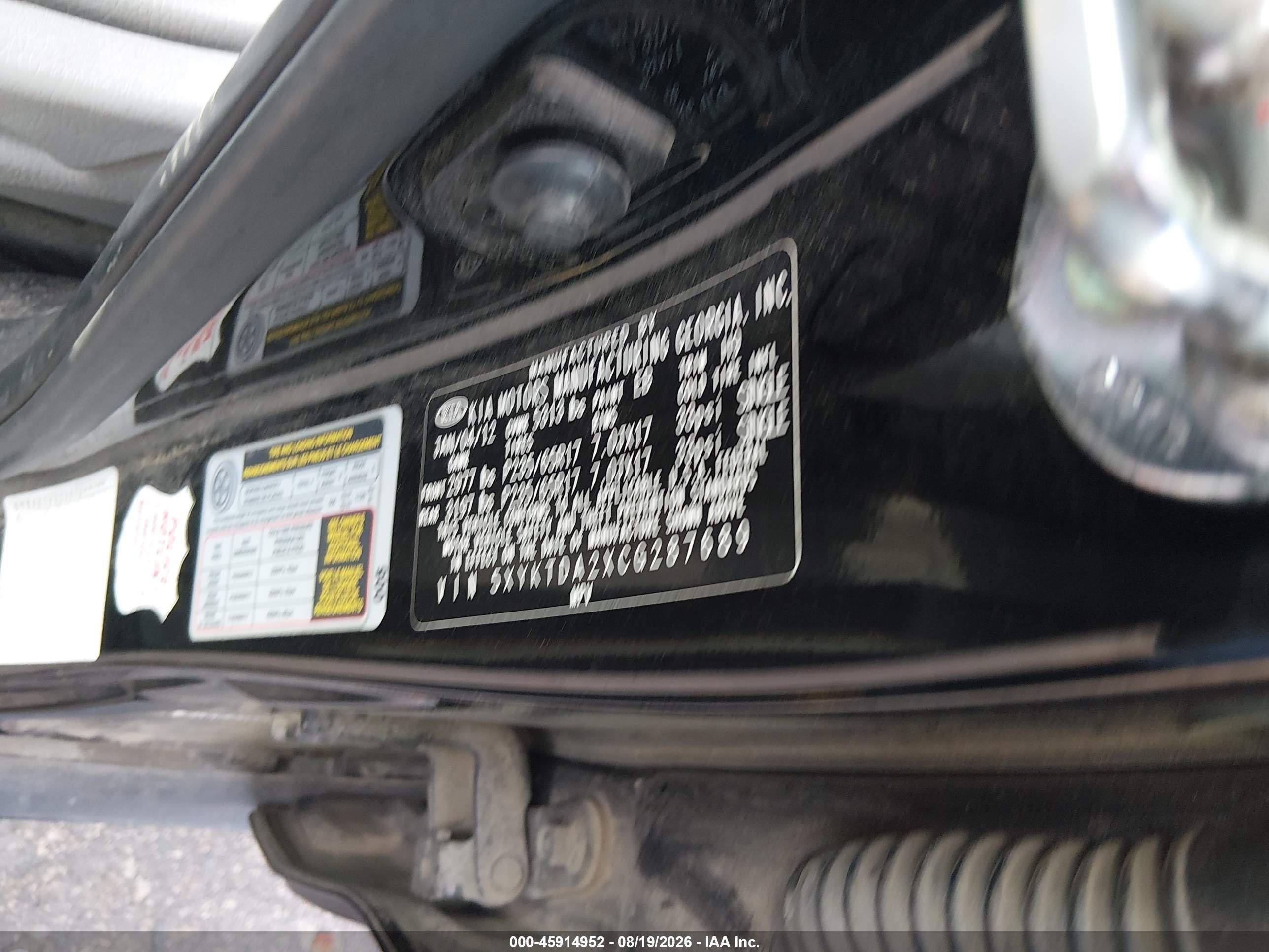 2012 Kia Sorento Lx V6 Black vin: 5XYKTDA2XCG287689
