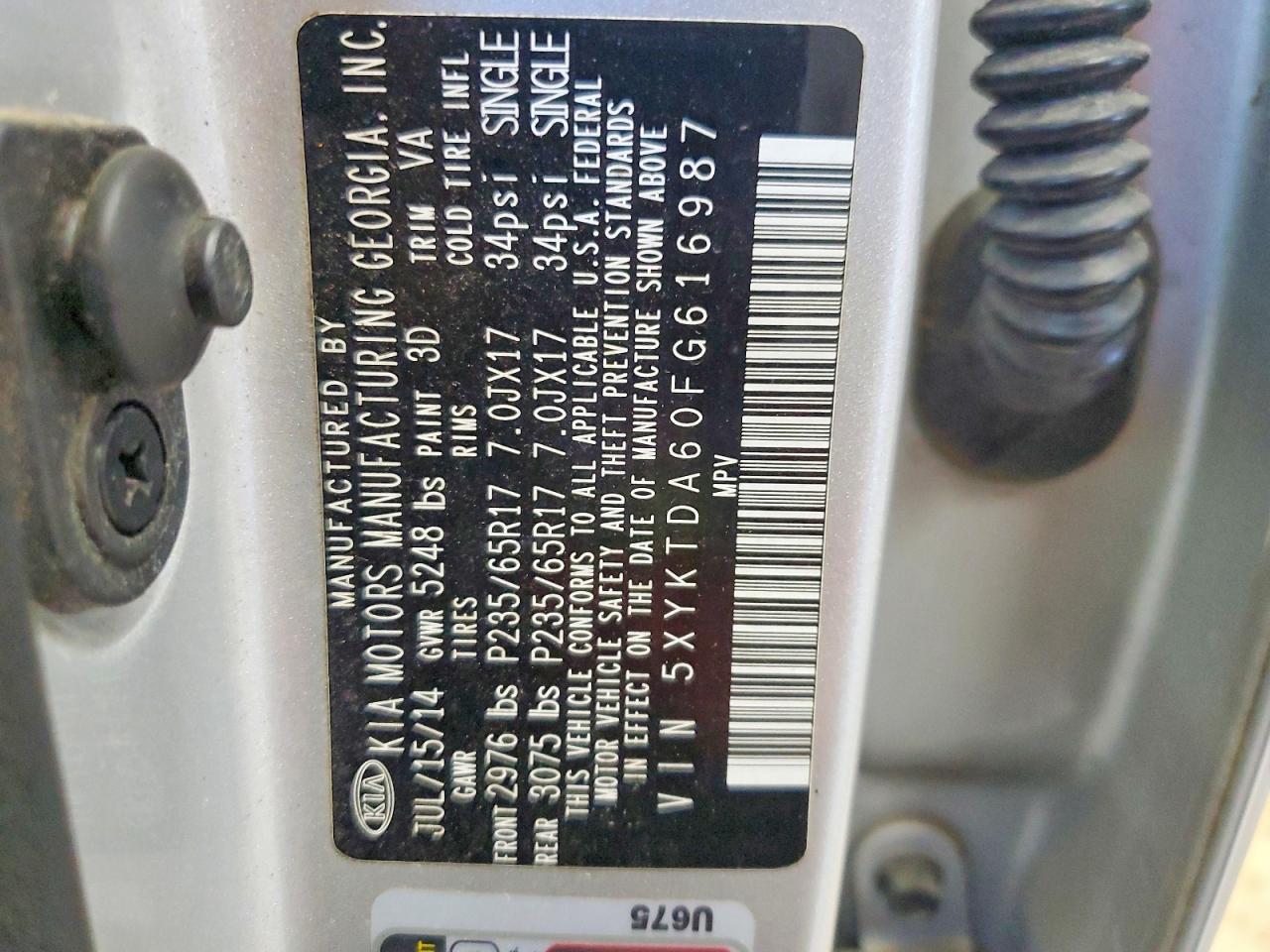 2015 Kia Sorento Lx Silver vin: 5XYKTDA60FG616987