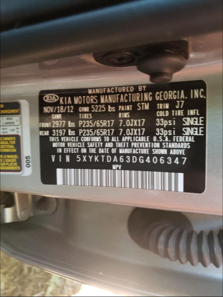 2013 Kia Sorento Lx Silver vin: 5XYKTDA63DG406347