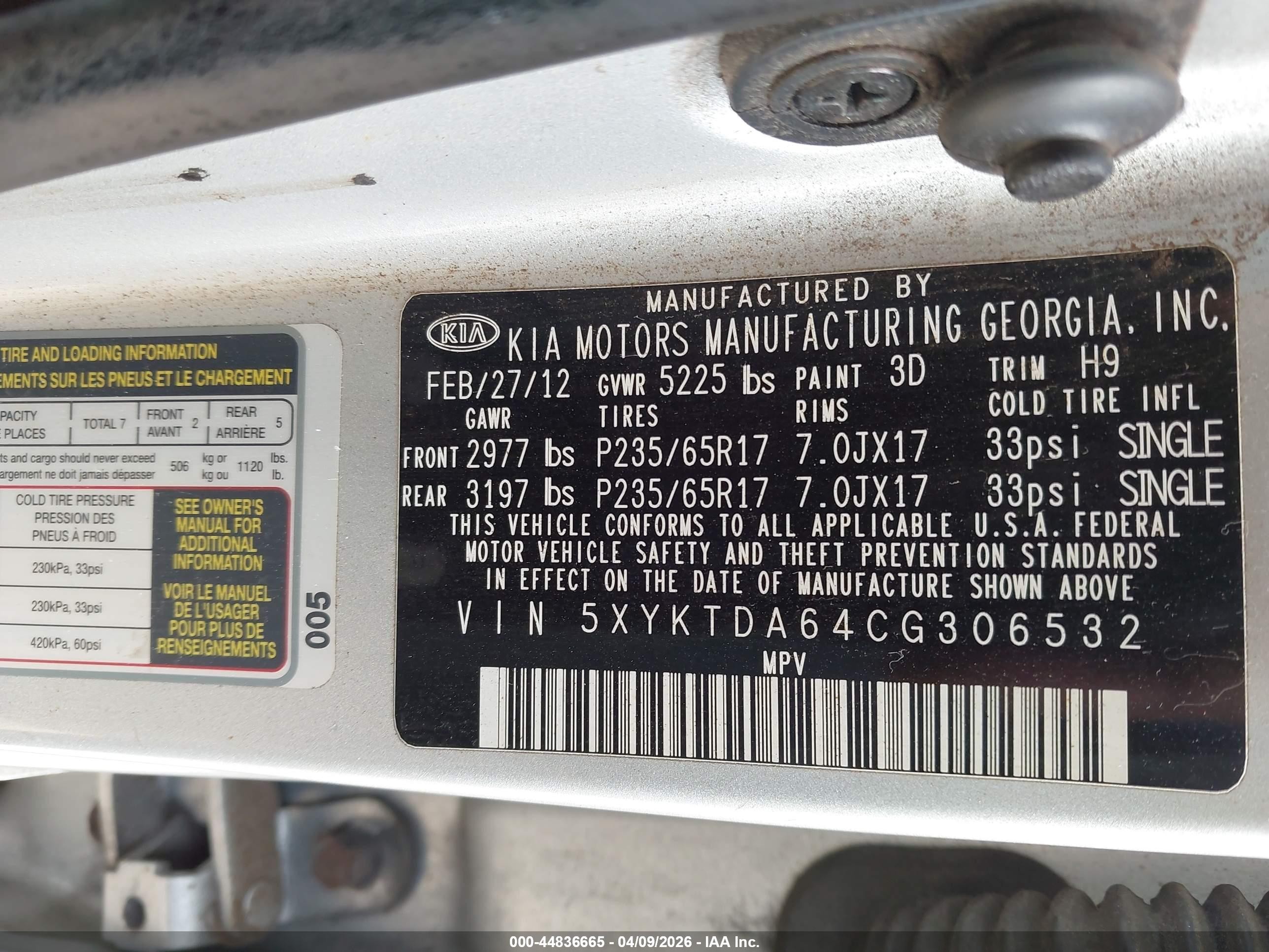 2012 Kia Sorento Lx Silver vin: 5XYKTDA64CG306532