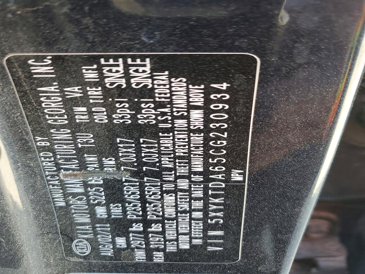 2012 Kia Sorento Lx Charcoal vin: 5XYKTDA65CG230934