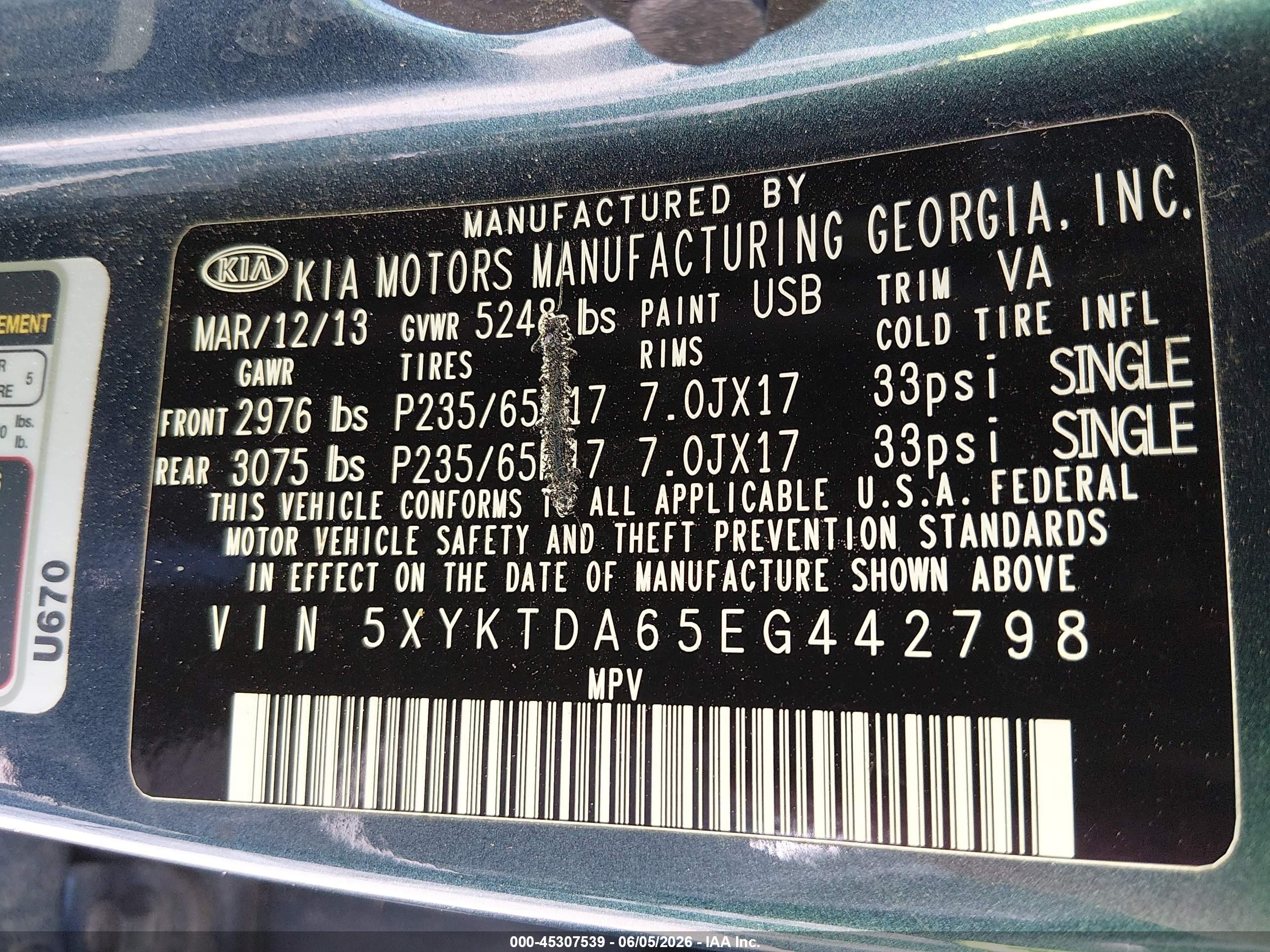 2014 Kia Sorento Lx Blue vin: 5XYKTDA65EG442798