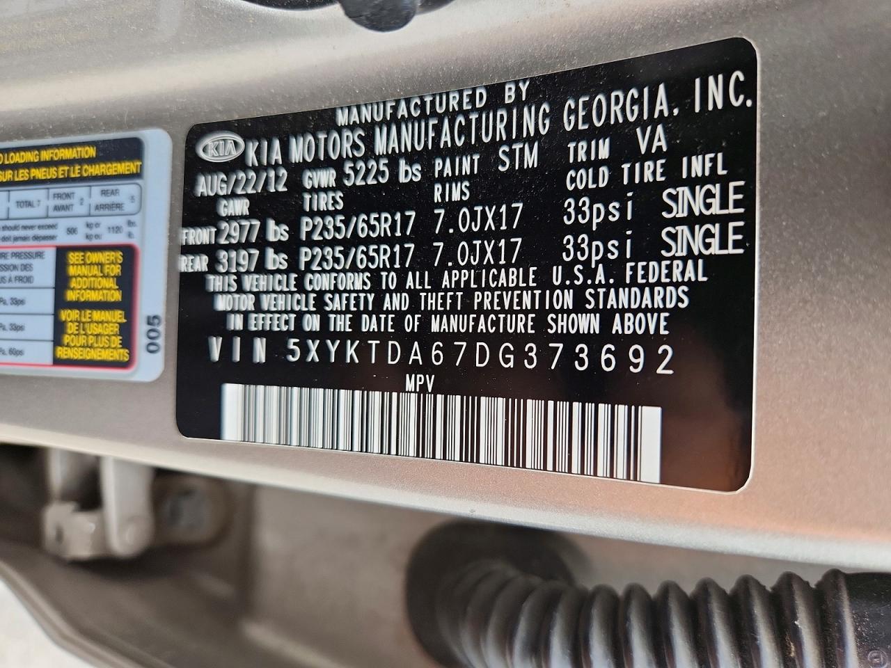 2013 Kia Sorento Lx Gray vin: 5XYKTDA67DG373692