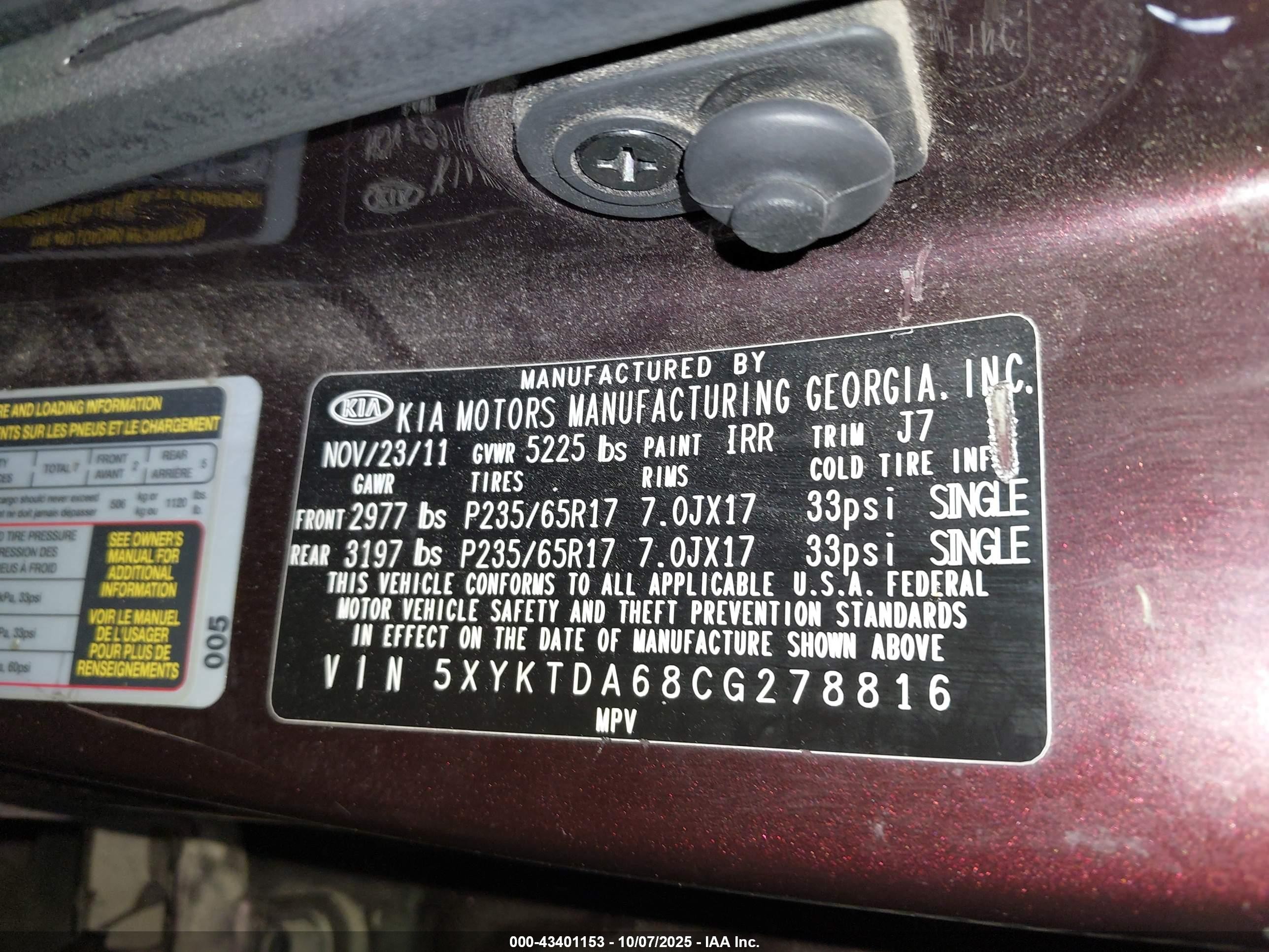 2012 Kia Sorento Lx Red vin: 5XYKTDA68CG278816