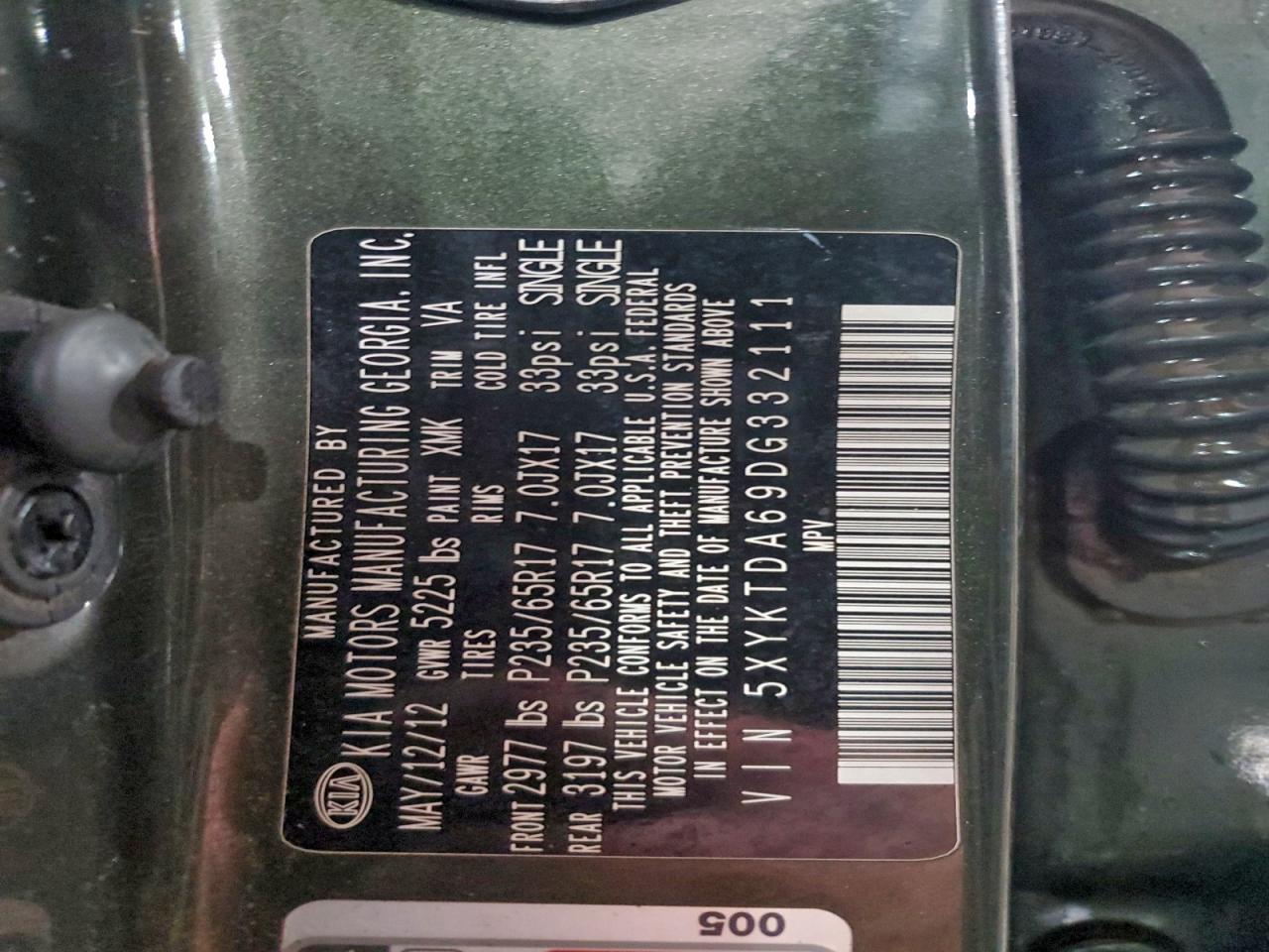 2013 Kia Sorento Lx Green vin: 5XYKTDA69DG332111
