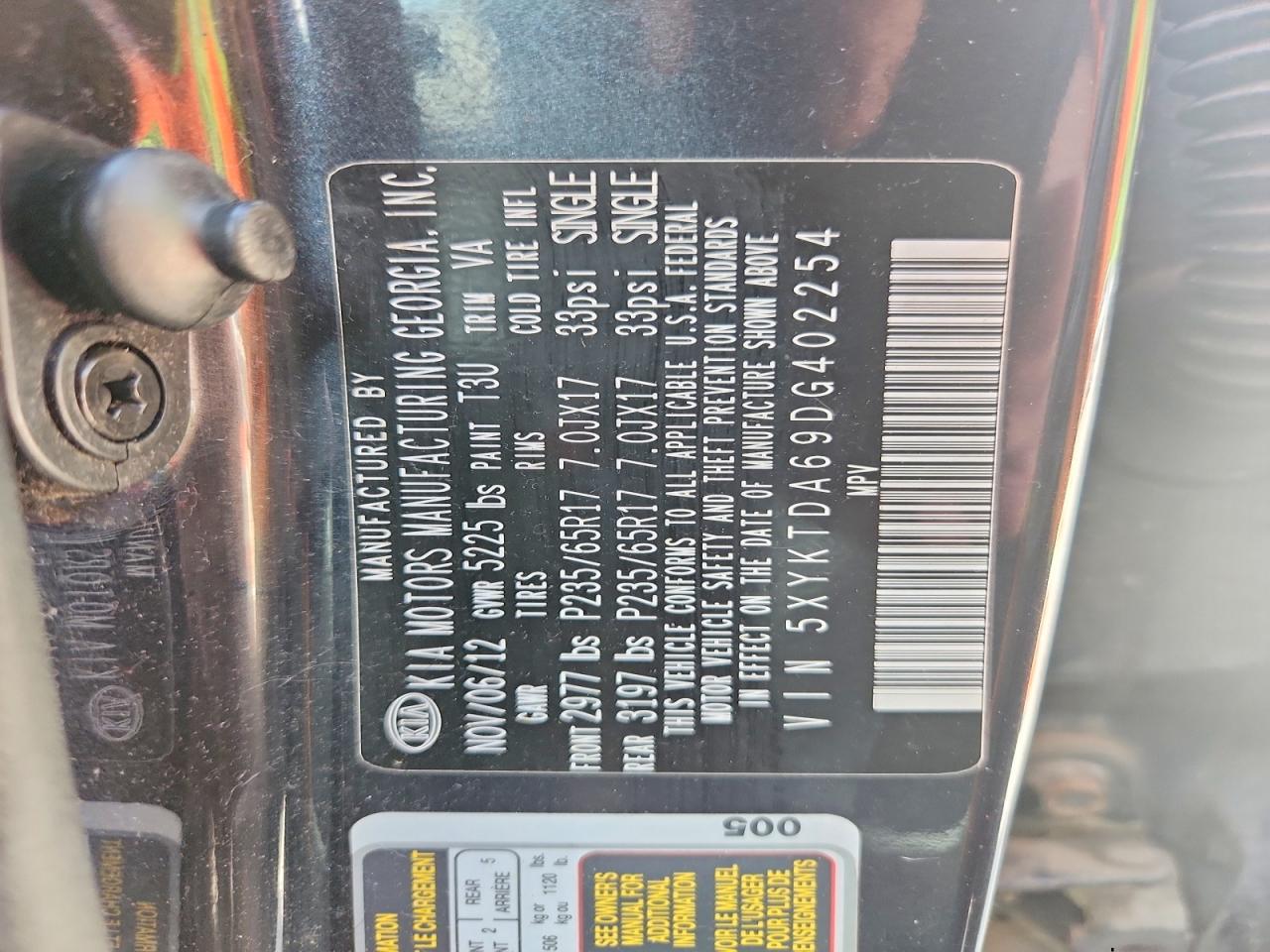 2013 Kia Sorento Lx Бирюзовый vin: 5XYKTDA69DG402254