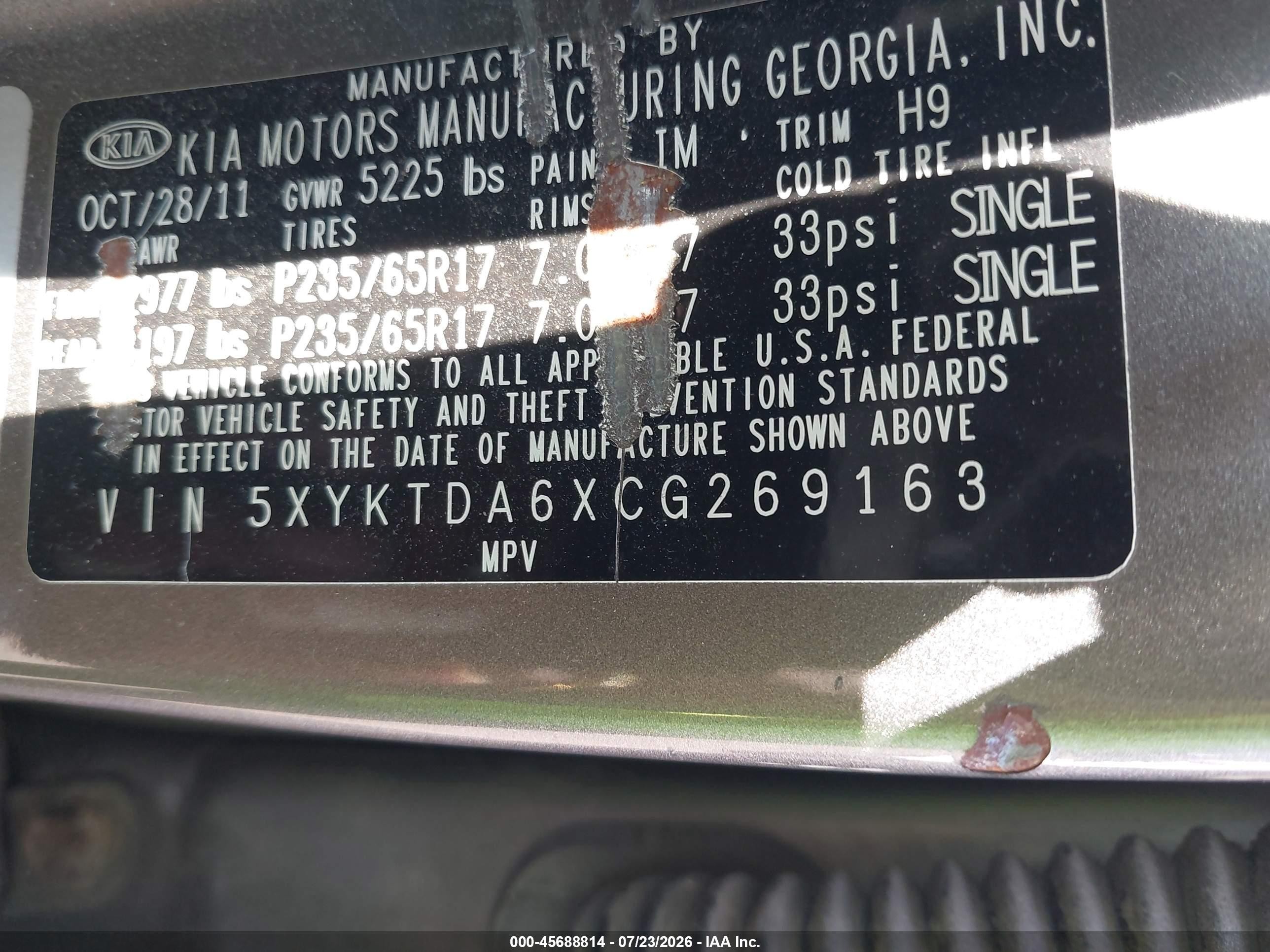2012 Kia Sorento Lx Gray vin: 5XYKTDA6XCG269163
