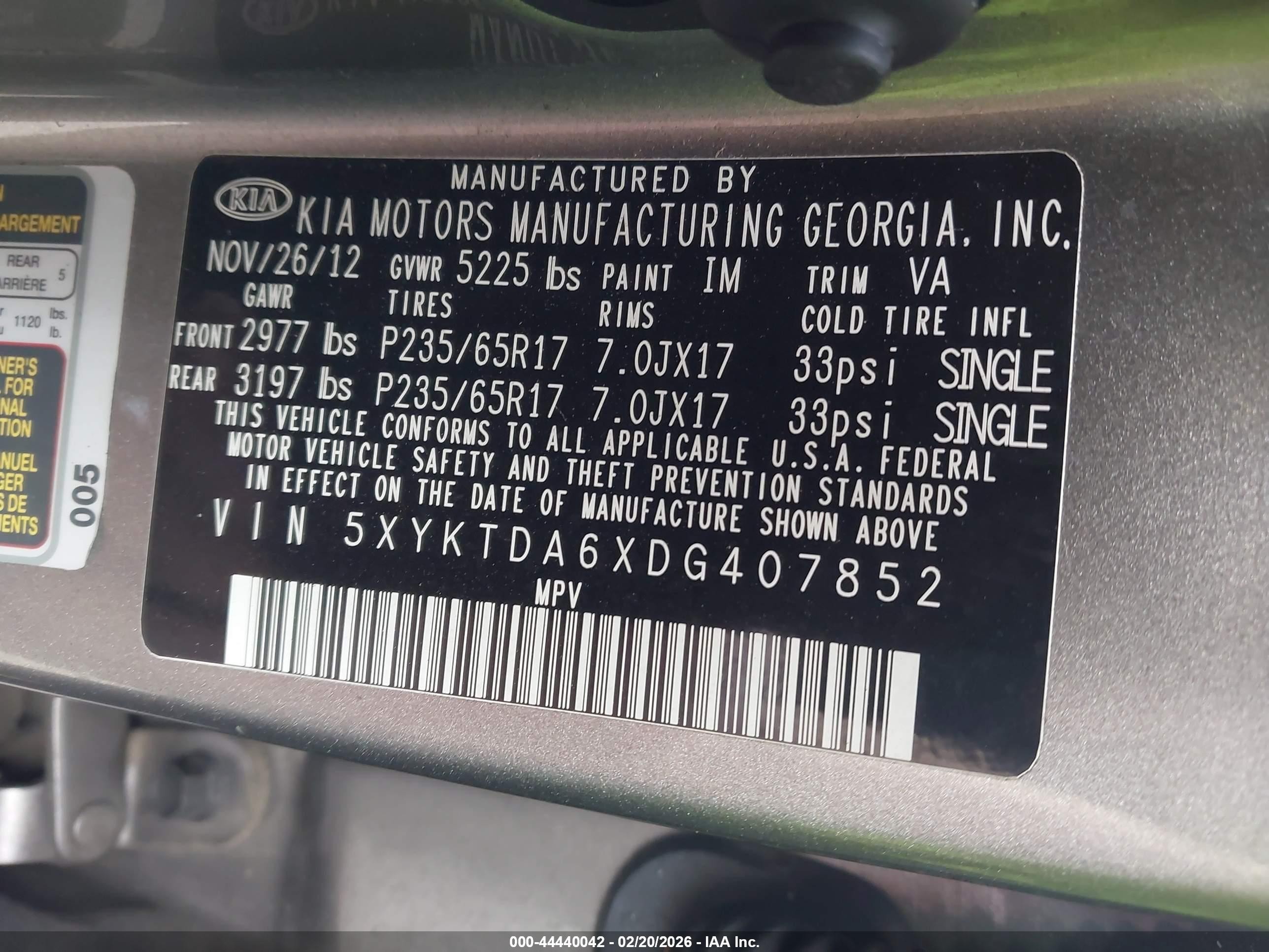 2013 Kia Sorento Lx Gray vin: 5XYKTDA6XDG407852