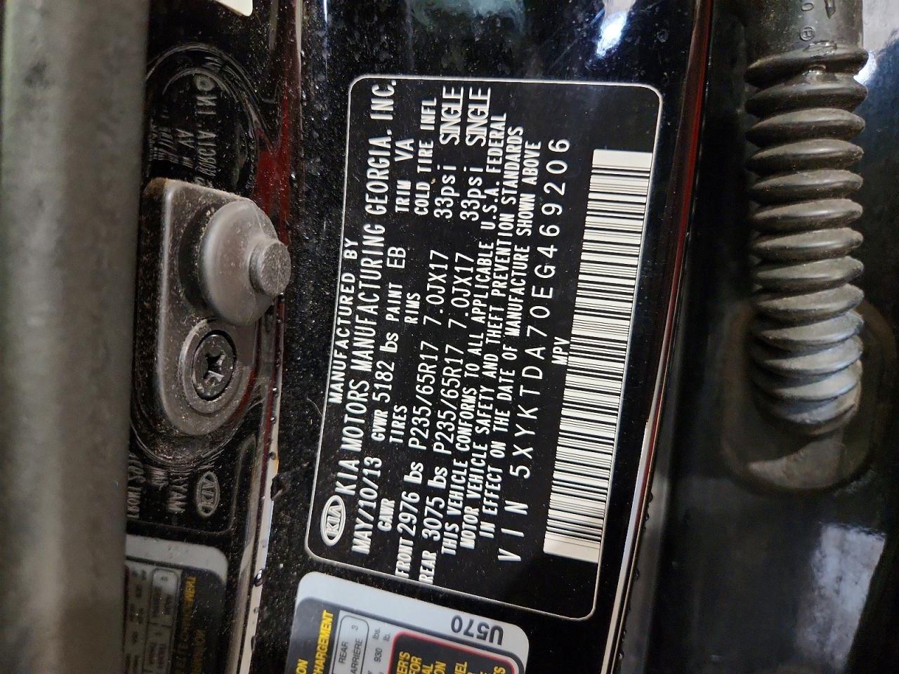 2014 Kia Sorento Lx Black vin: 5XYKTDA70EG469206