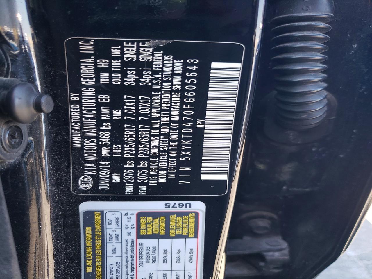 2015 Kia Sorento Lx Black vin: 5XYKTDA70FG605643