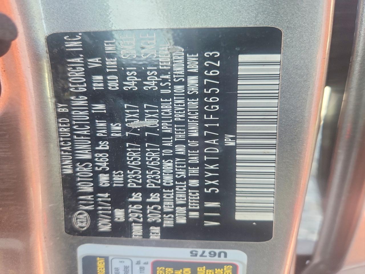 2015 Kia Sorento Lx Gold vin: 5XYKTDA71FG657623