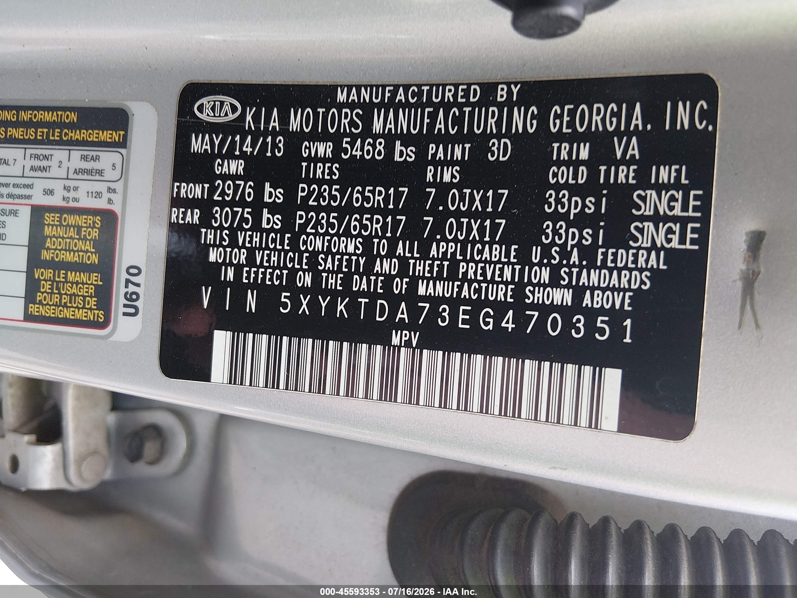 2014 Kia Sorento Lx V6 Silver vin: 5XYKTDA73EG470351