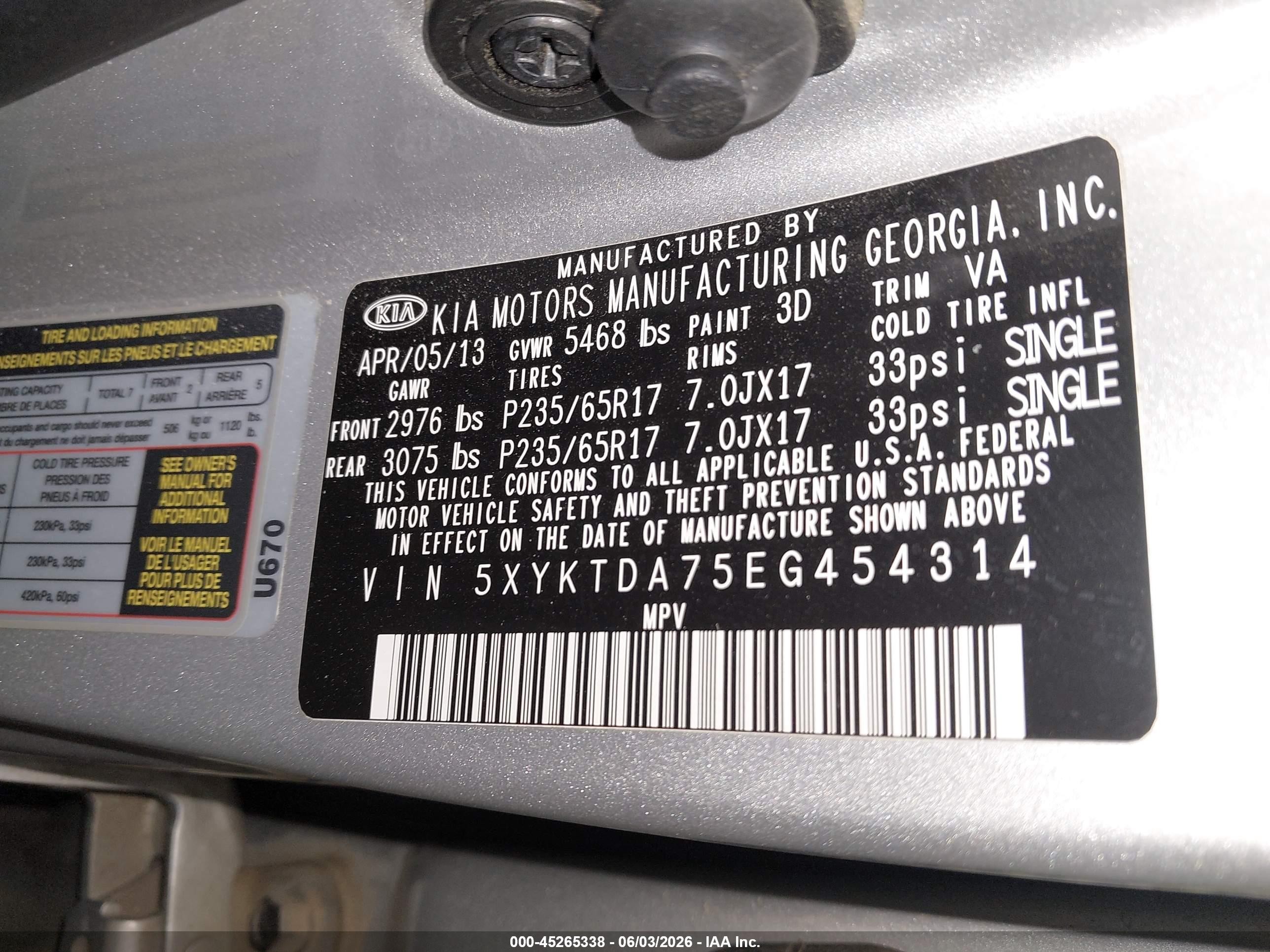 2014 Kia Sorento Lx V6 Gray vin: 5XYKTDA75EG454314