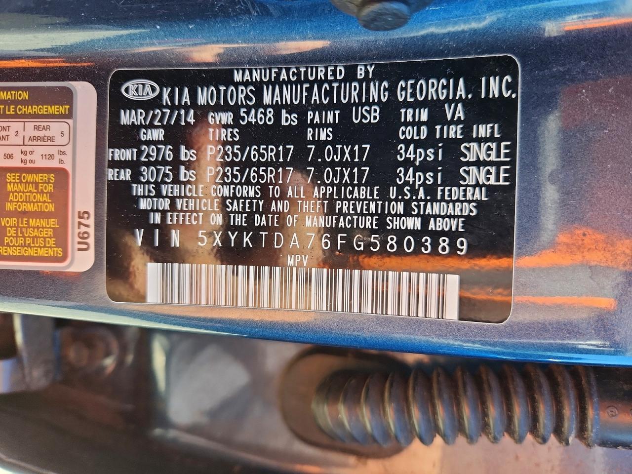 2015 Kia Sorento Lx Blue vin: 5XYKTDA76FG580389