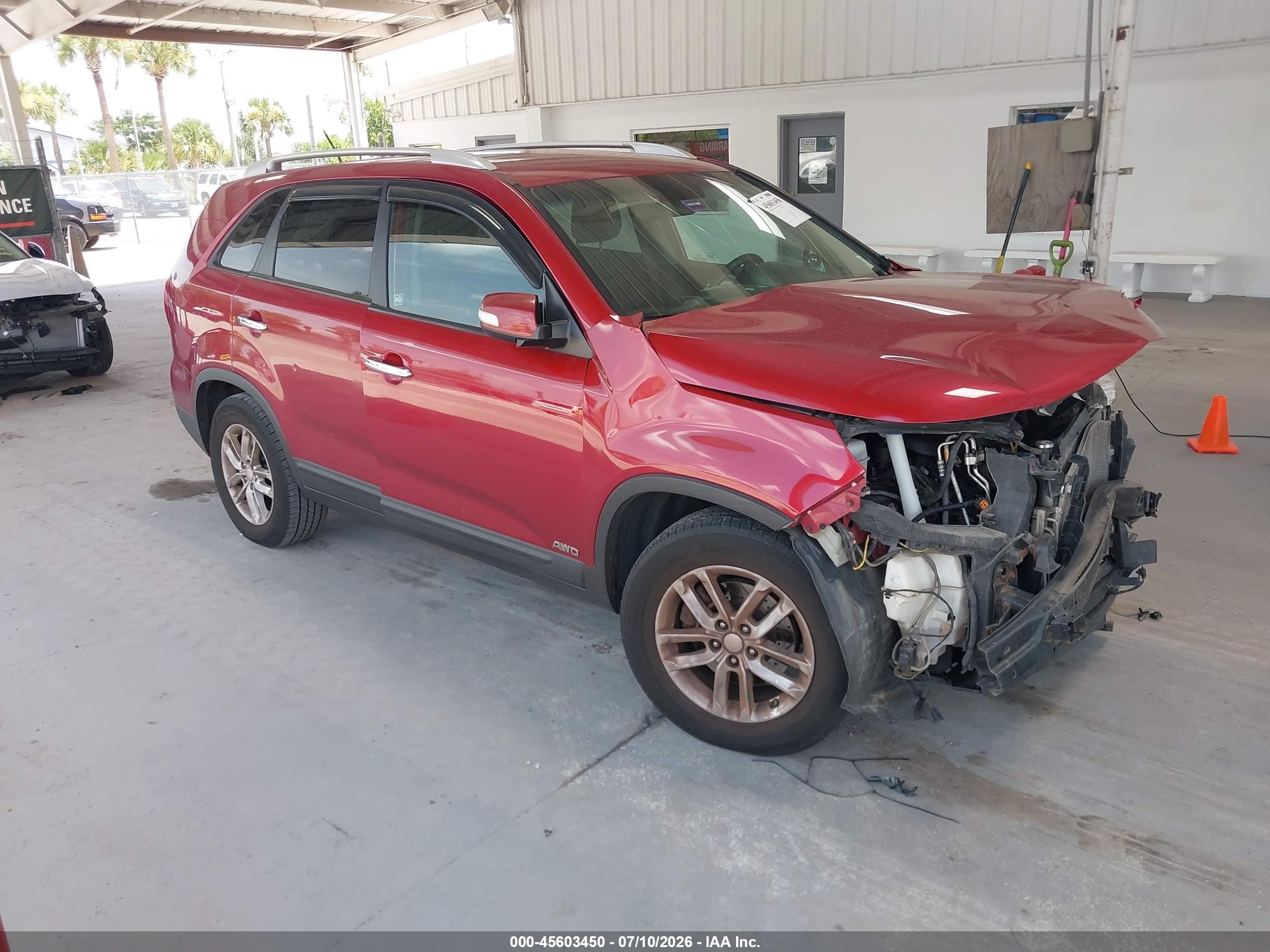 2014 Kia Sorento Lx V6 Red vin: 5XYKTDA78EG426975