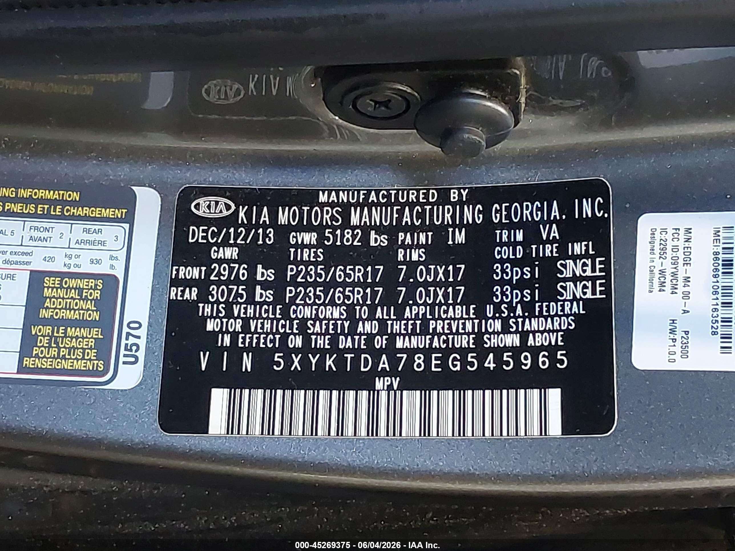 2014 Kia Sorento Lx V6 Синий vin: 5XYKTDA78EG545965